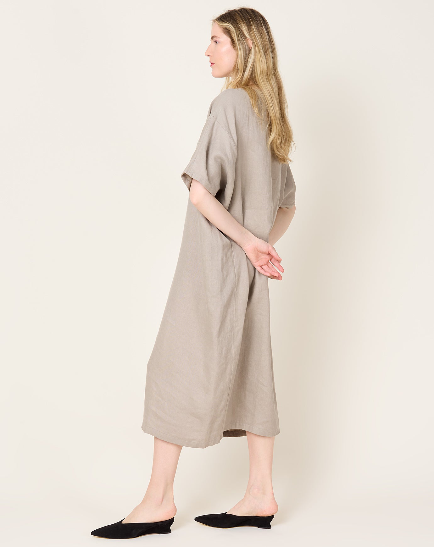 evam eva Linen Dolman Dress in Sage