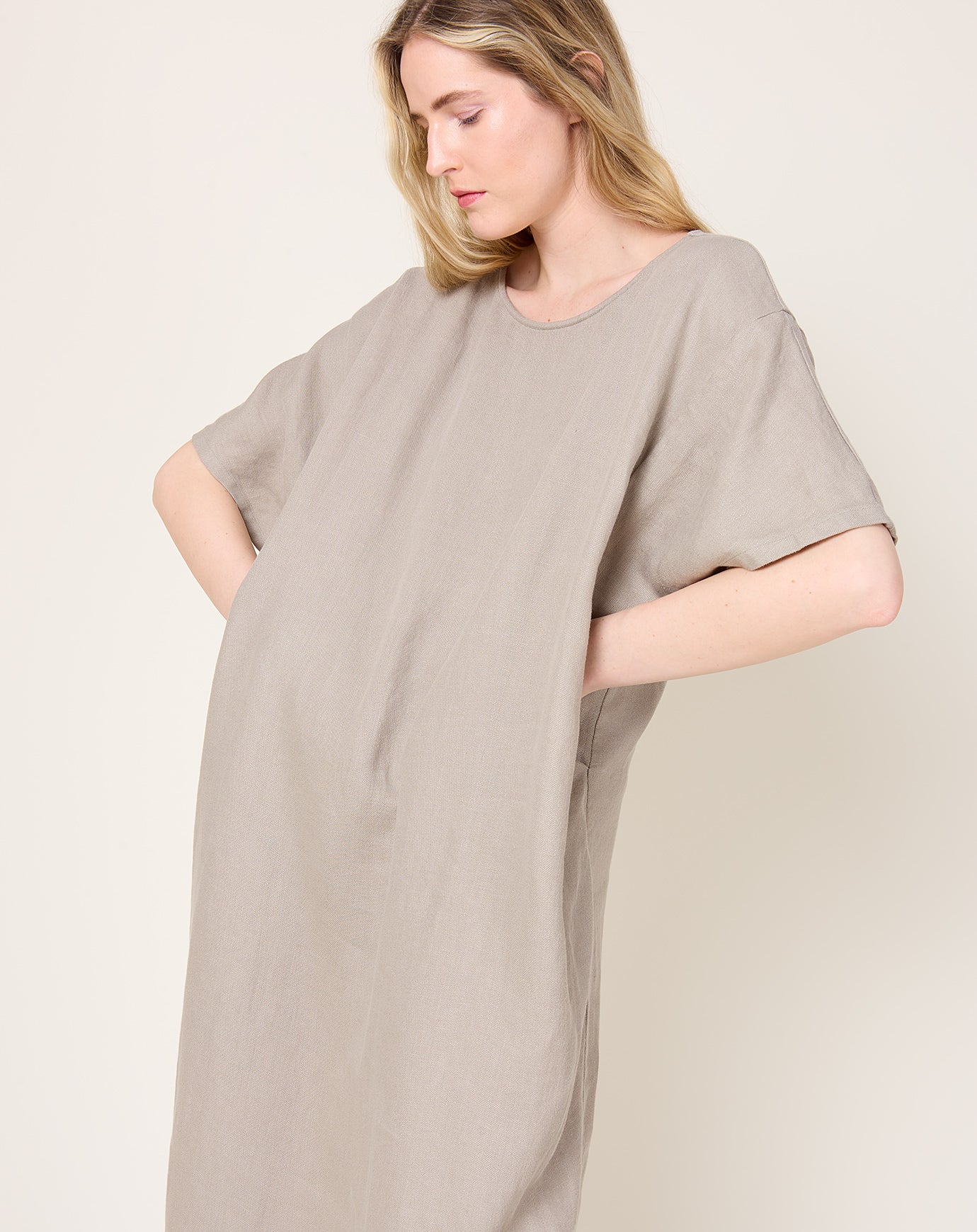 evam eva Linen Dolman Dress in Sage