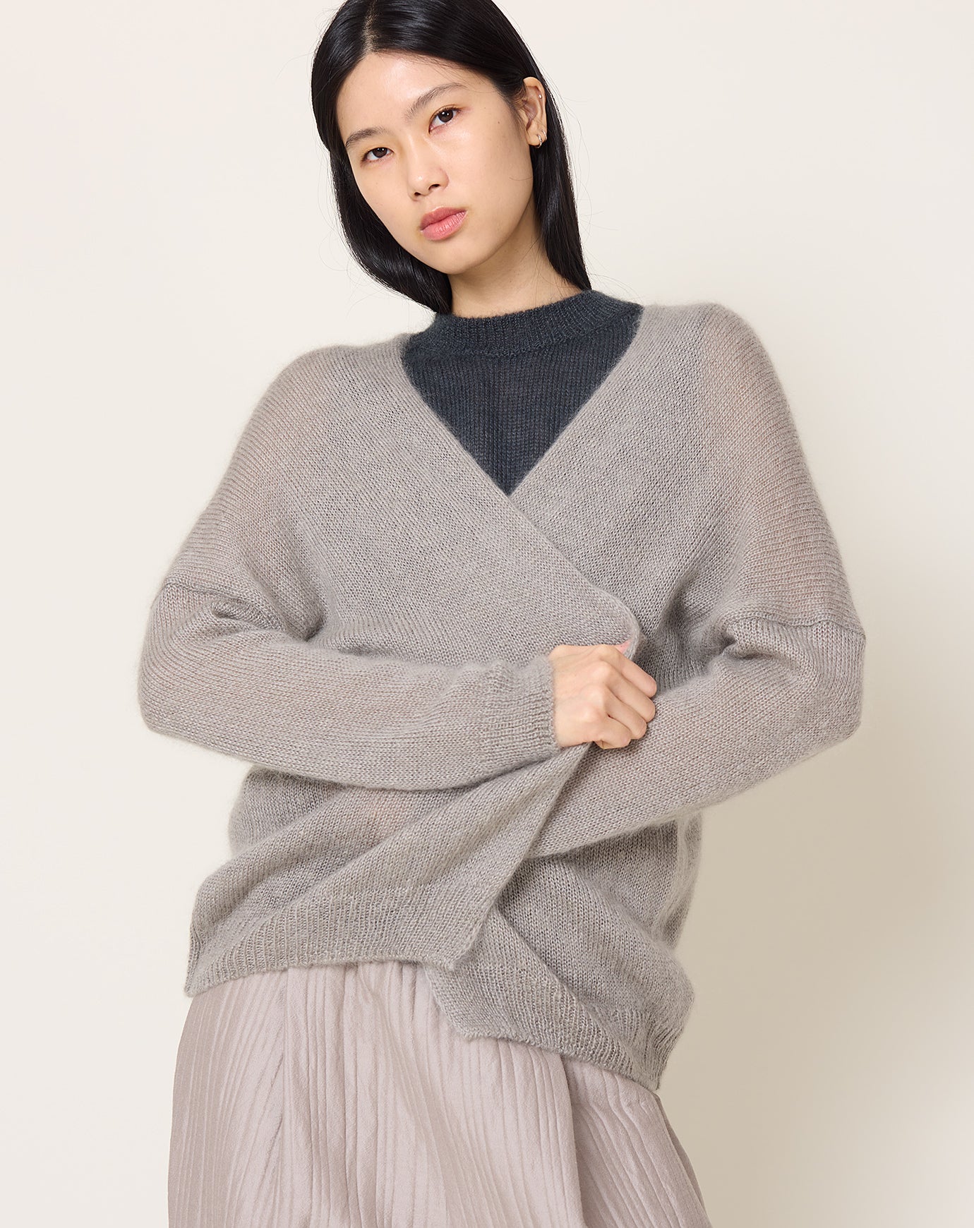 evam eva Mohair Silk Cardigan in Grey