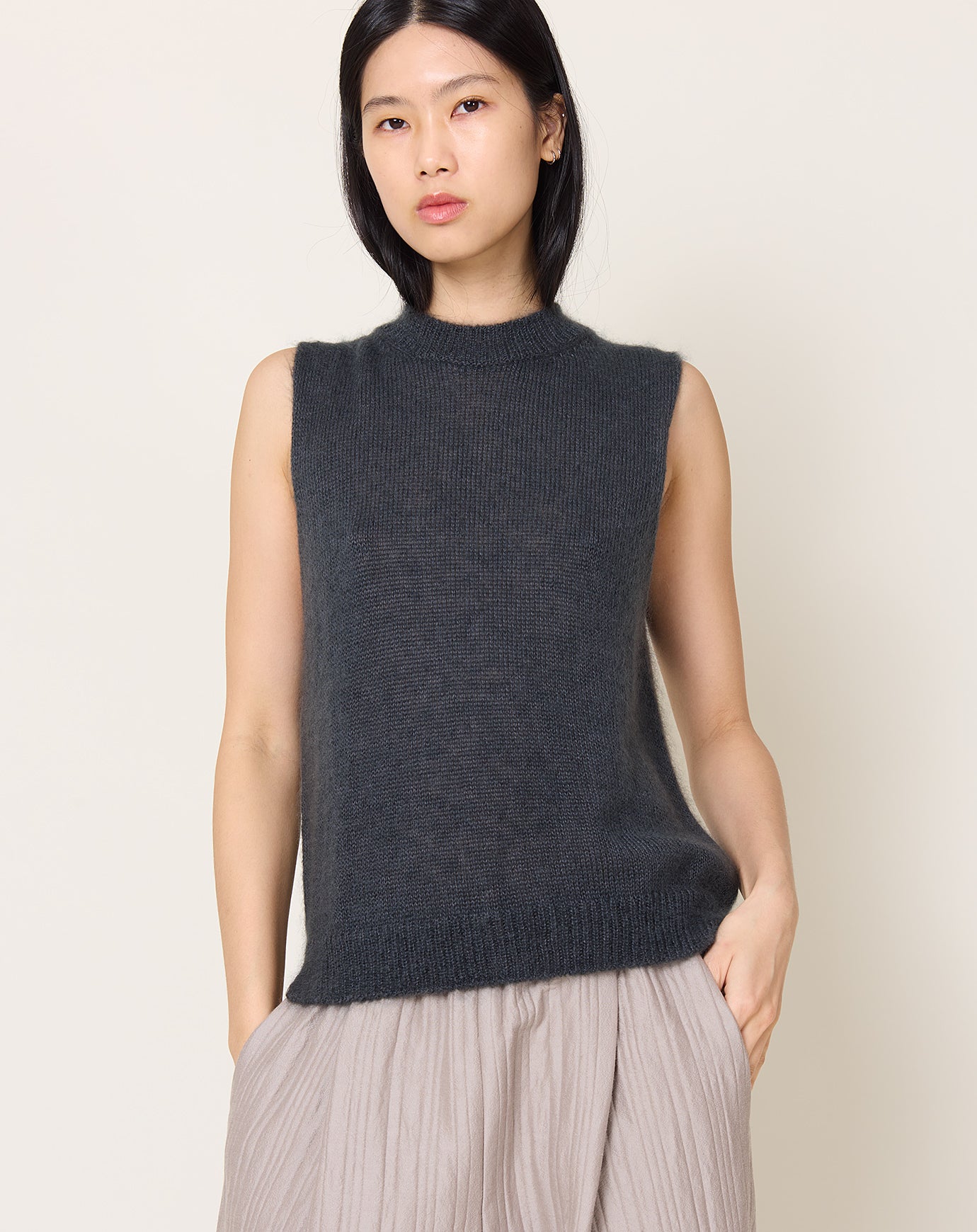 evam eva Mohair Silk Vest in Stone Grey