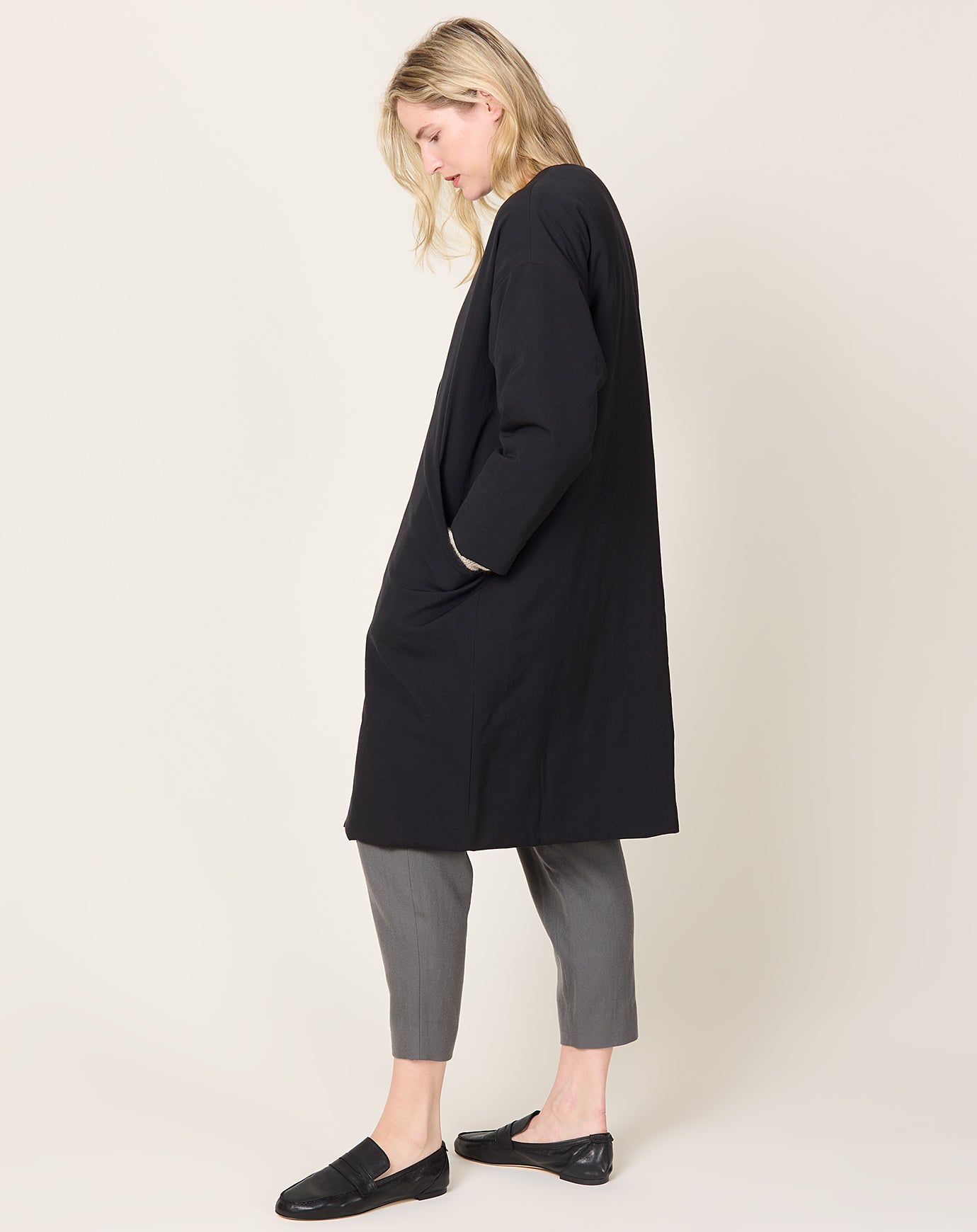 evam eva Padding Long Coat in Sumi