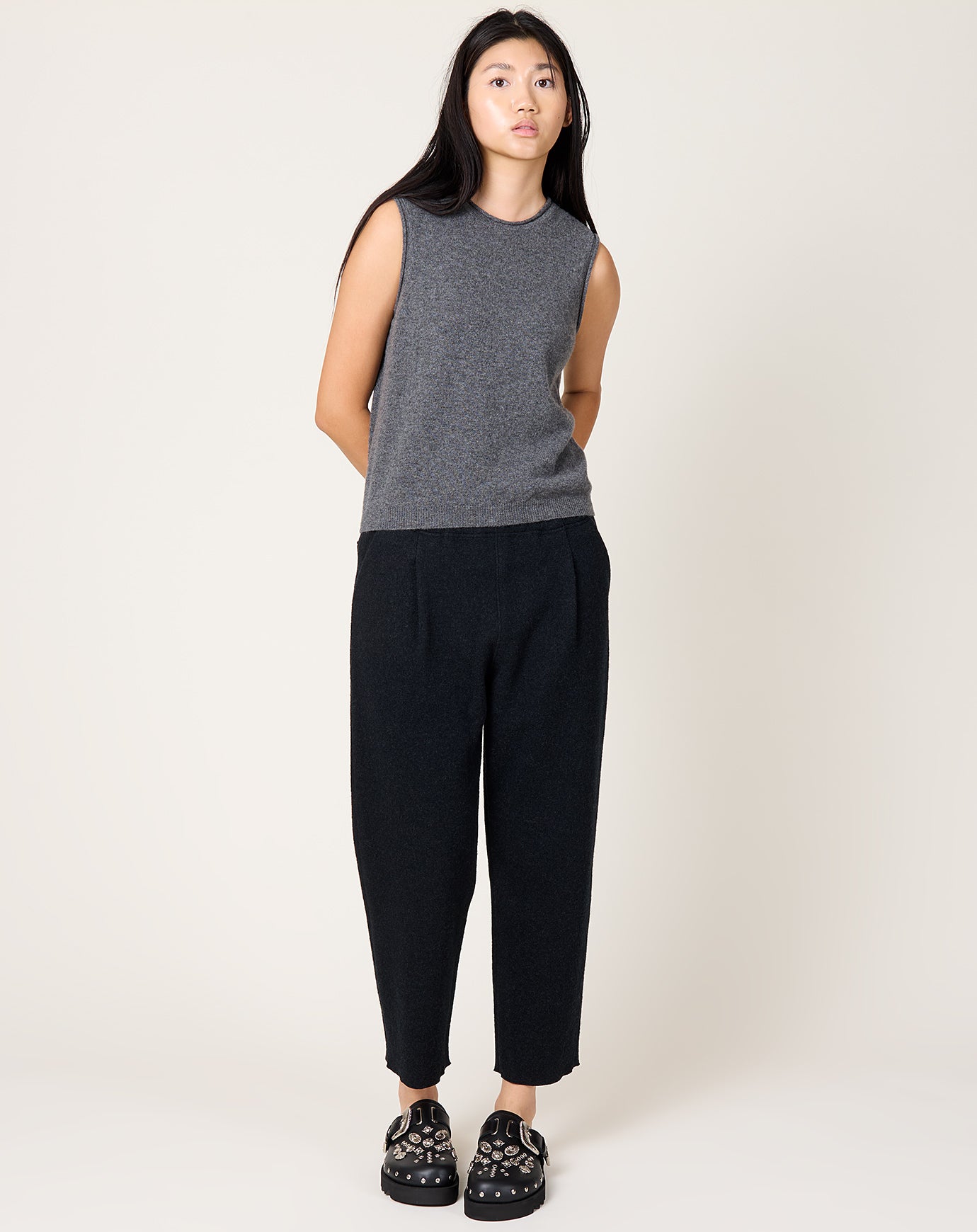 evam eva Press Wool Pants in Charcoal