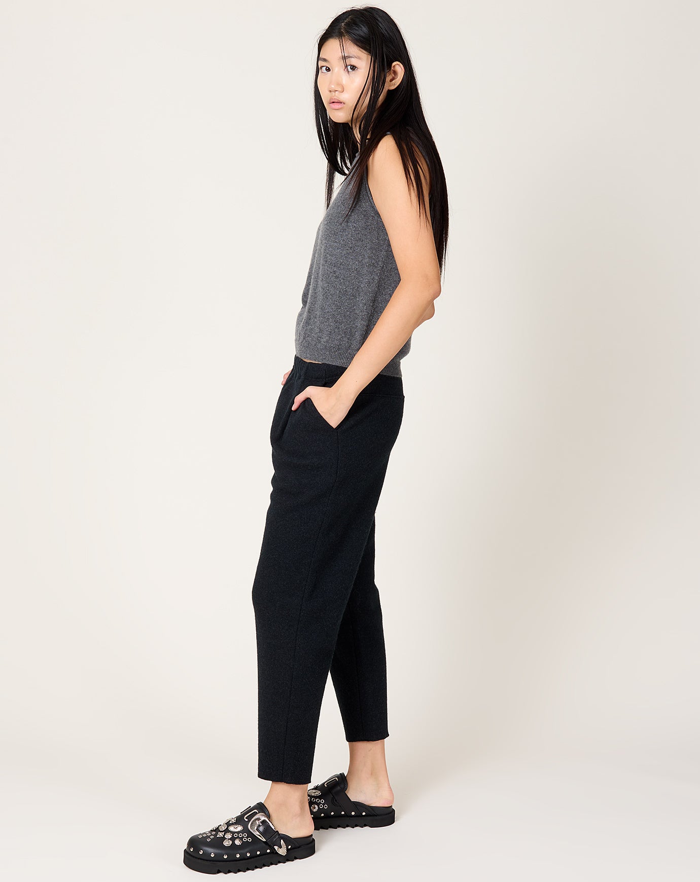 evam eva Press Wool Pants in Charcoal