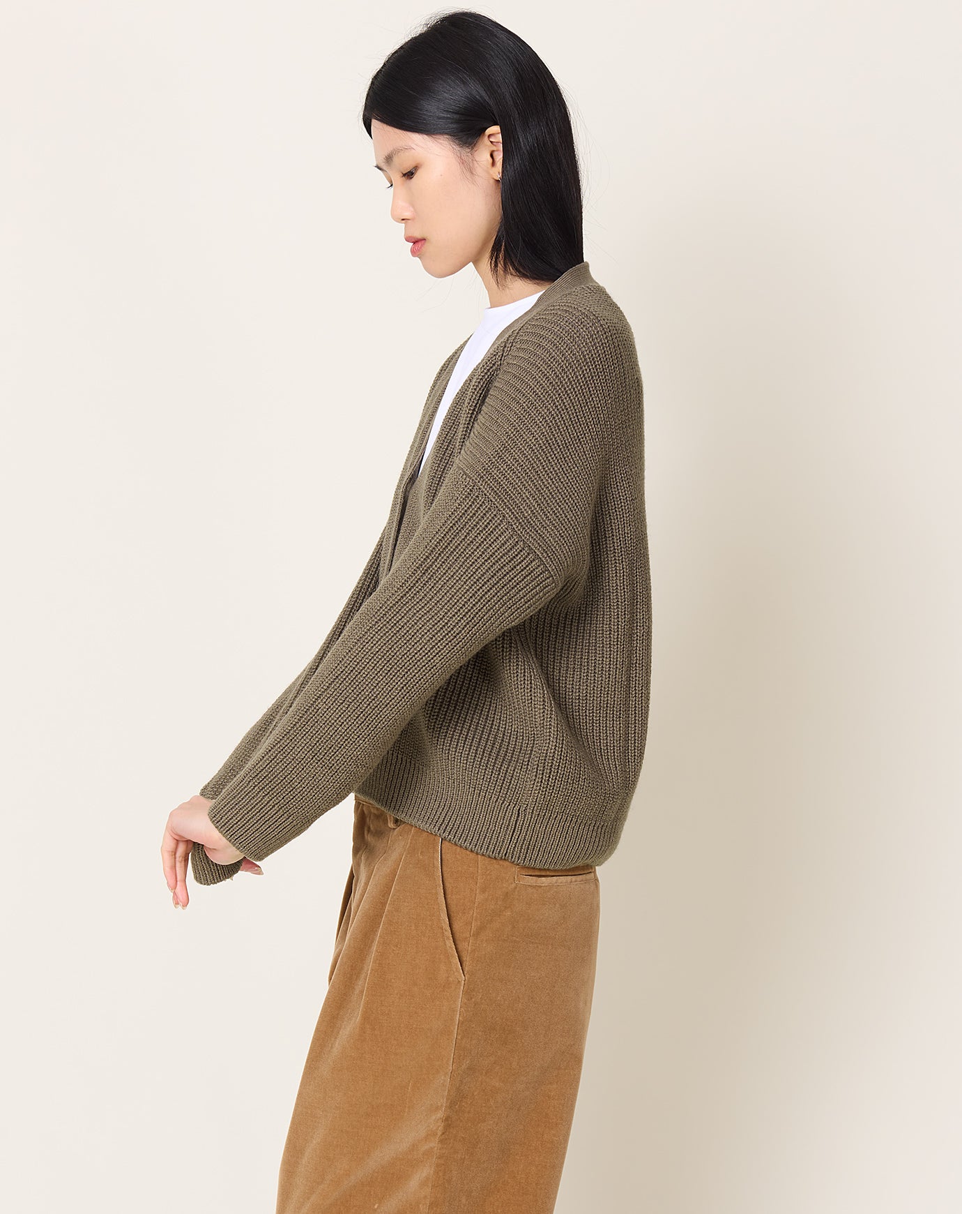 evam eva Wool Cotton Aze Cardigan in Winter Leaf