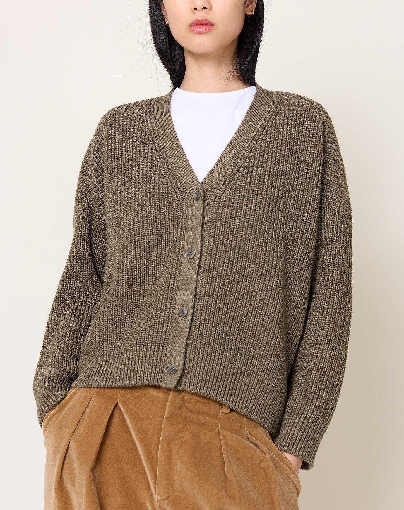 evam eva Wool Cotton Aze Cardigan in Winter Leaf