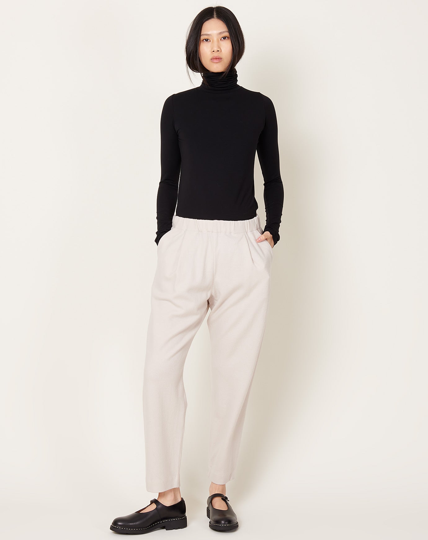 evam eva Wool Tuck Pants in Ecru