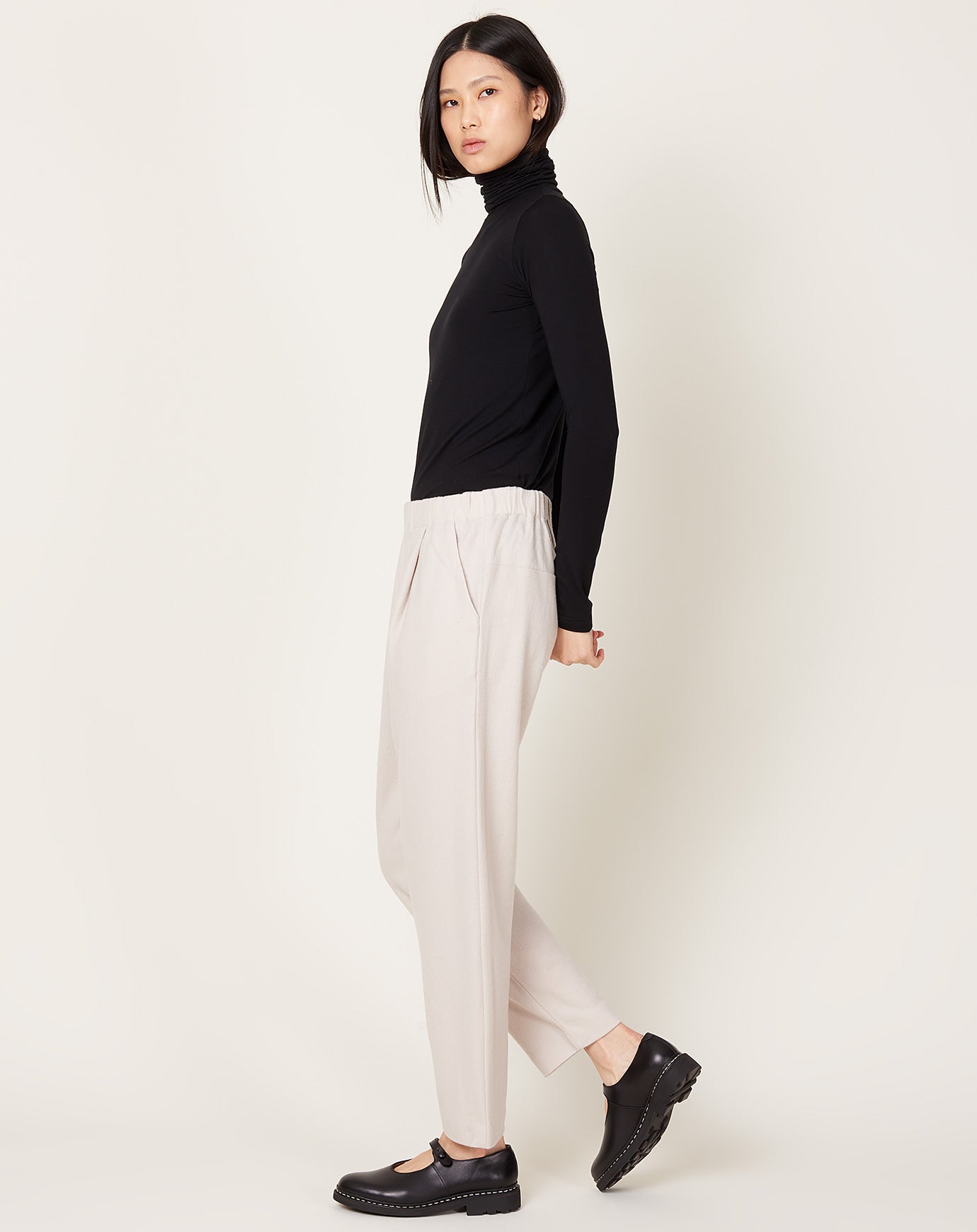 evam eva Wool Tuck Pants in Ecru