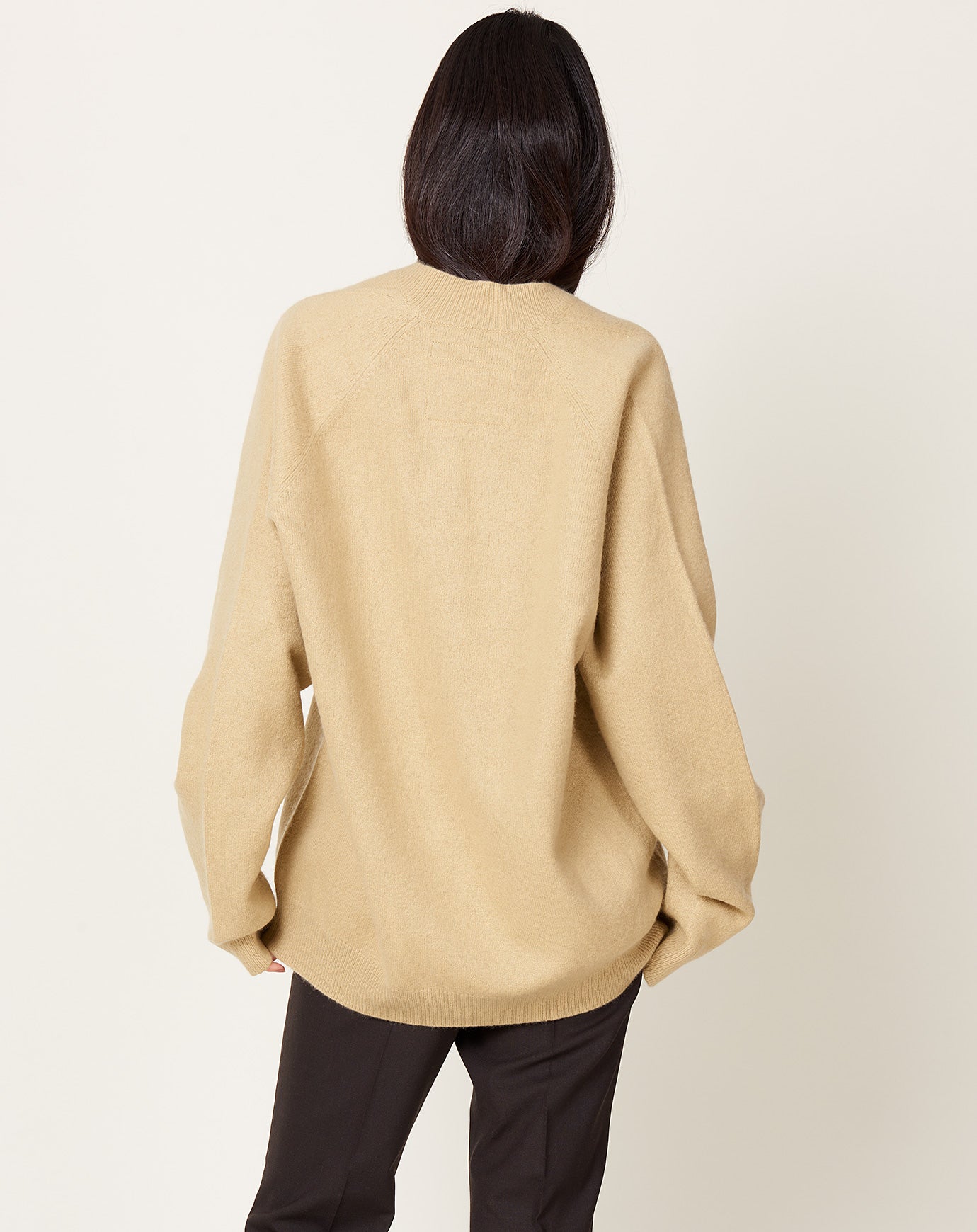 Frenckenberger Big Felted V-neck Sweater in Beige