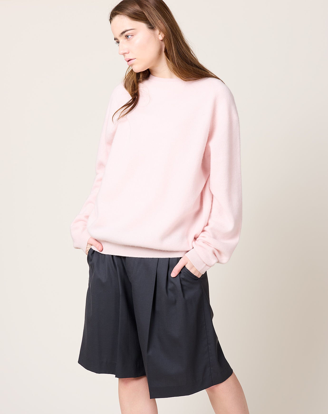 Frenckenberger BF R Neck Sweater in Light Pink