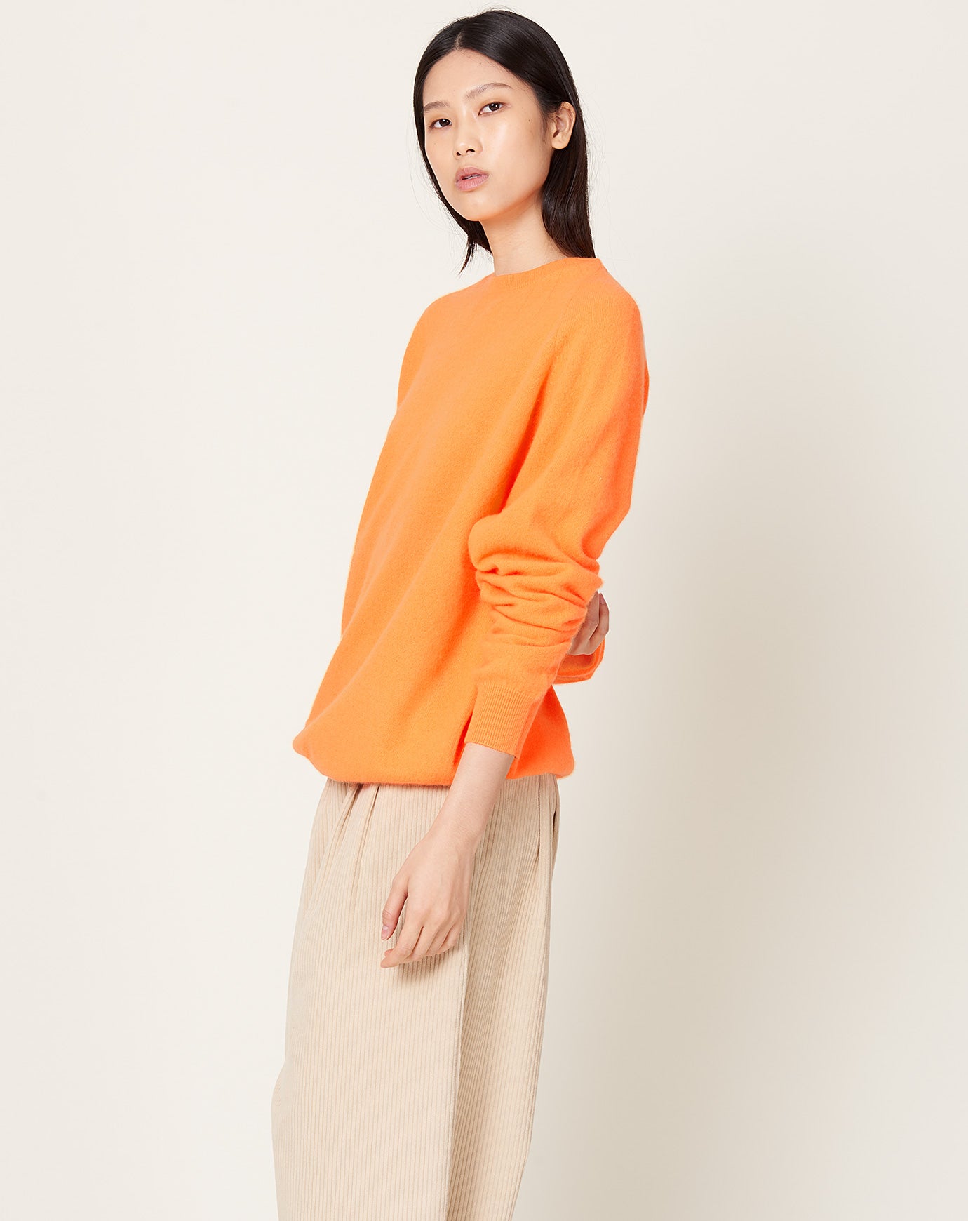 Frenckenberger Boyfriend R Neck Sweater in Neon Orange