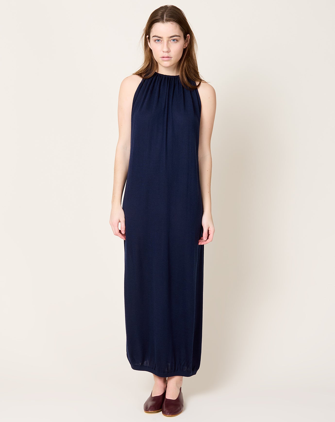 Frenckenberger Cashmere Silk Long Drape Dress in Navy