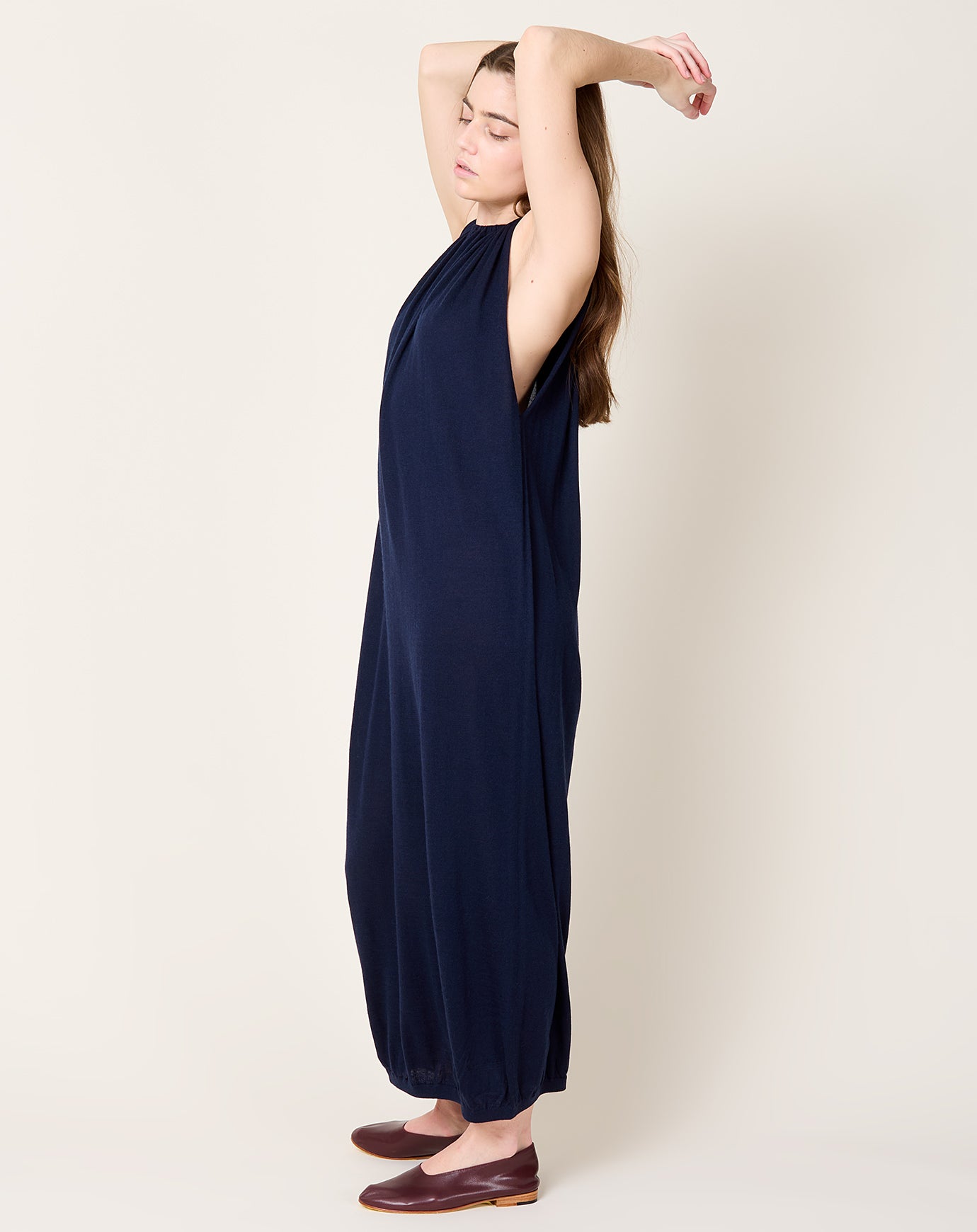 Frenckenberger Cashmere Silk Long Drape Dress in Navy