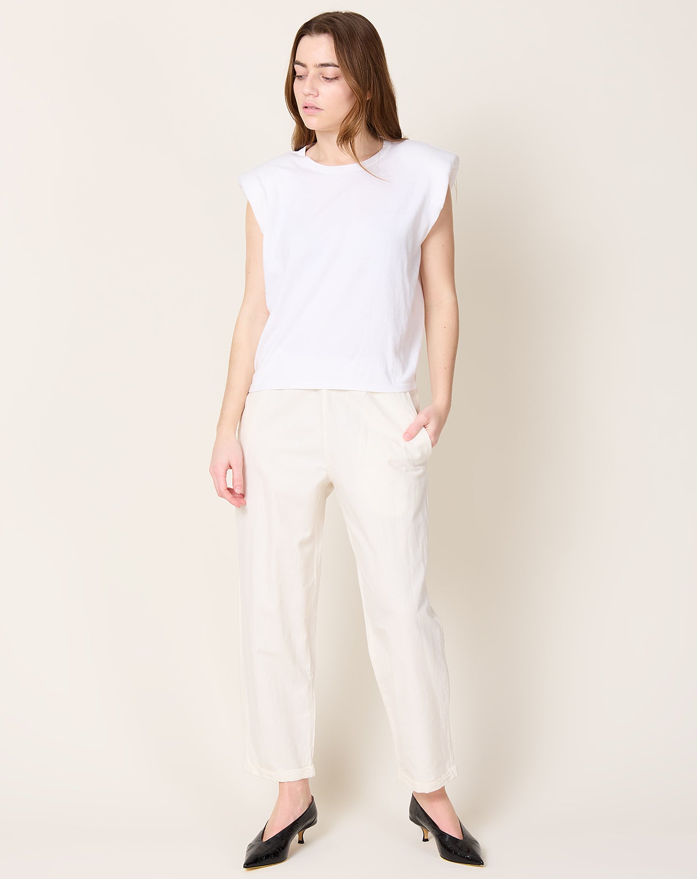 Frenckenberger Cashmere Silk SL Mini Shoulder T-Shirt in White