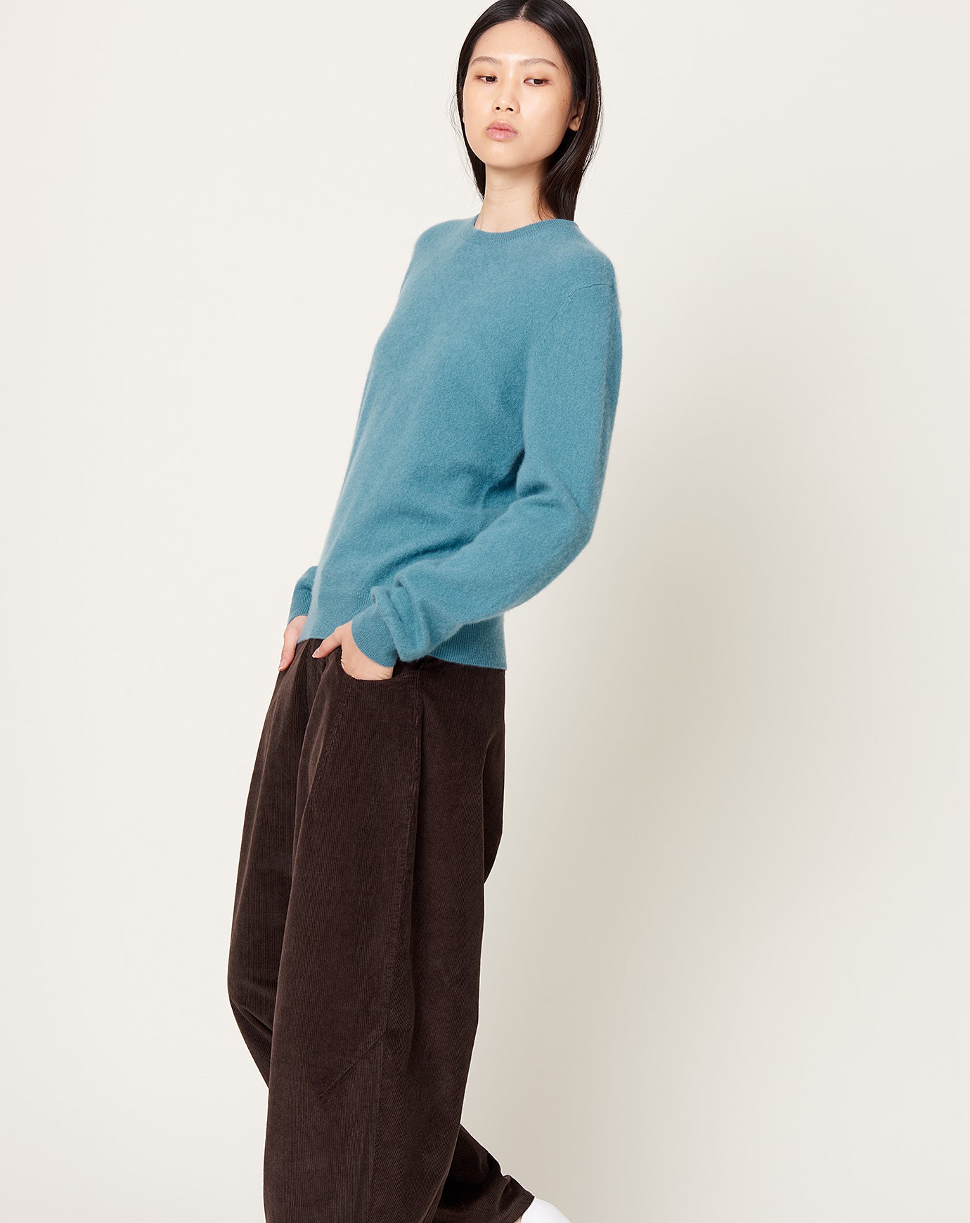 Frenckenberger Mini R Neck Sweater in Faded Blue