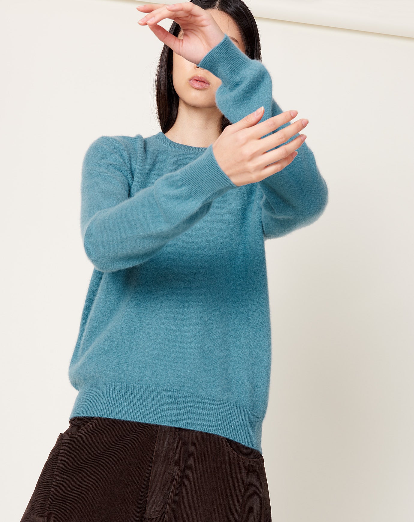 Frenckenberger Mini R Neck Sweater in Faded Blue