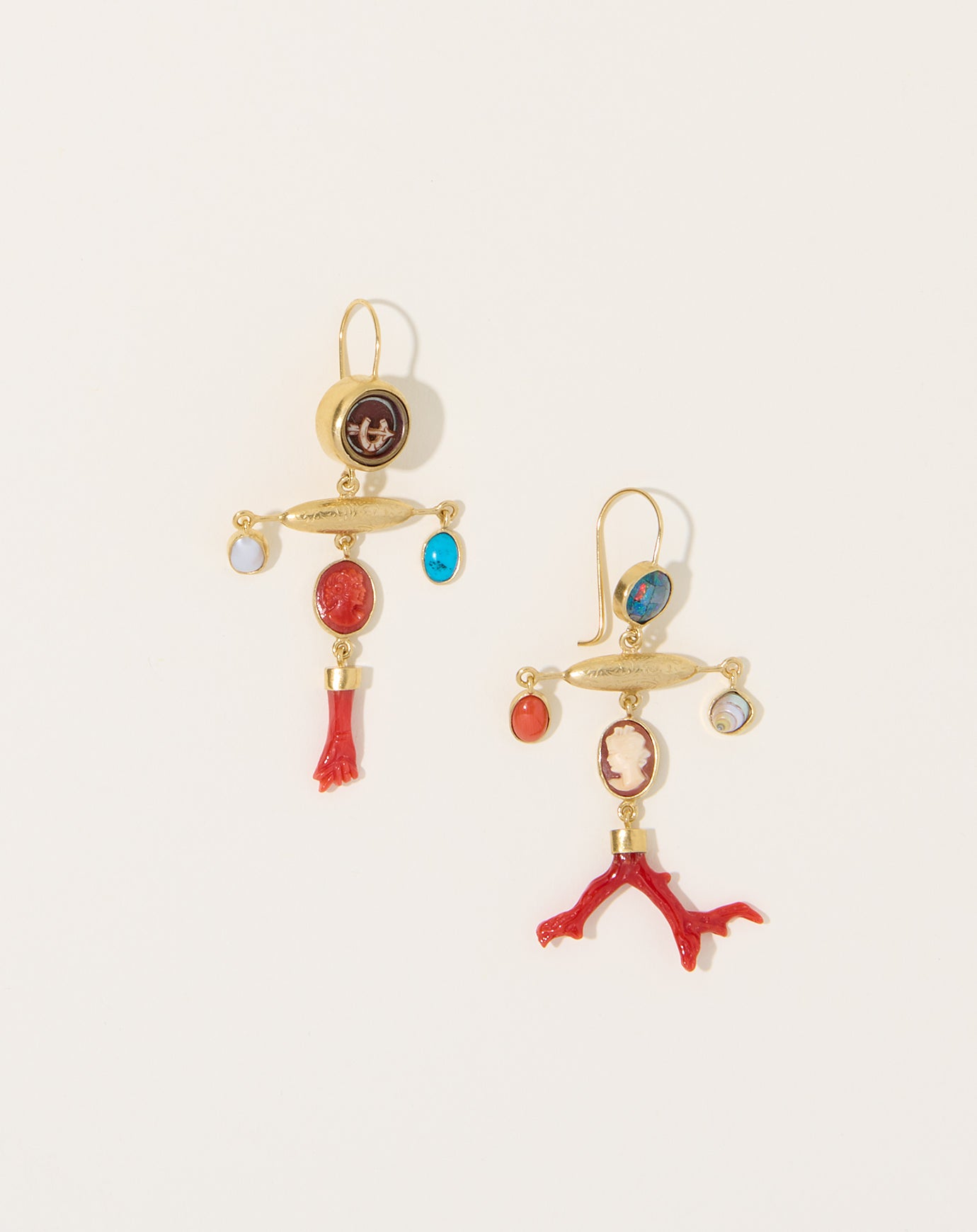 Grainne Morton Coral and Cameo Balance Drop Earrings