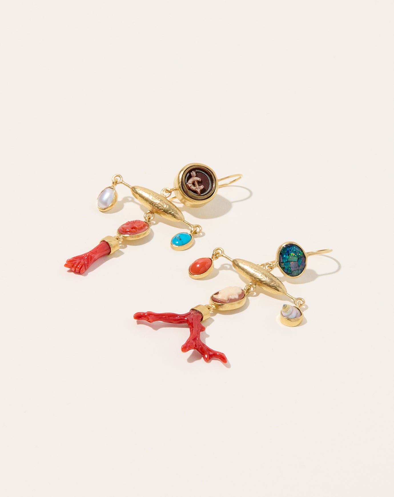 Grainne Morton Coral and Cameo Balance Drop Earrings