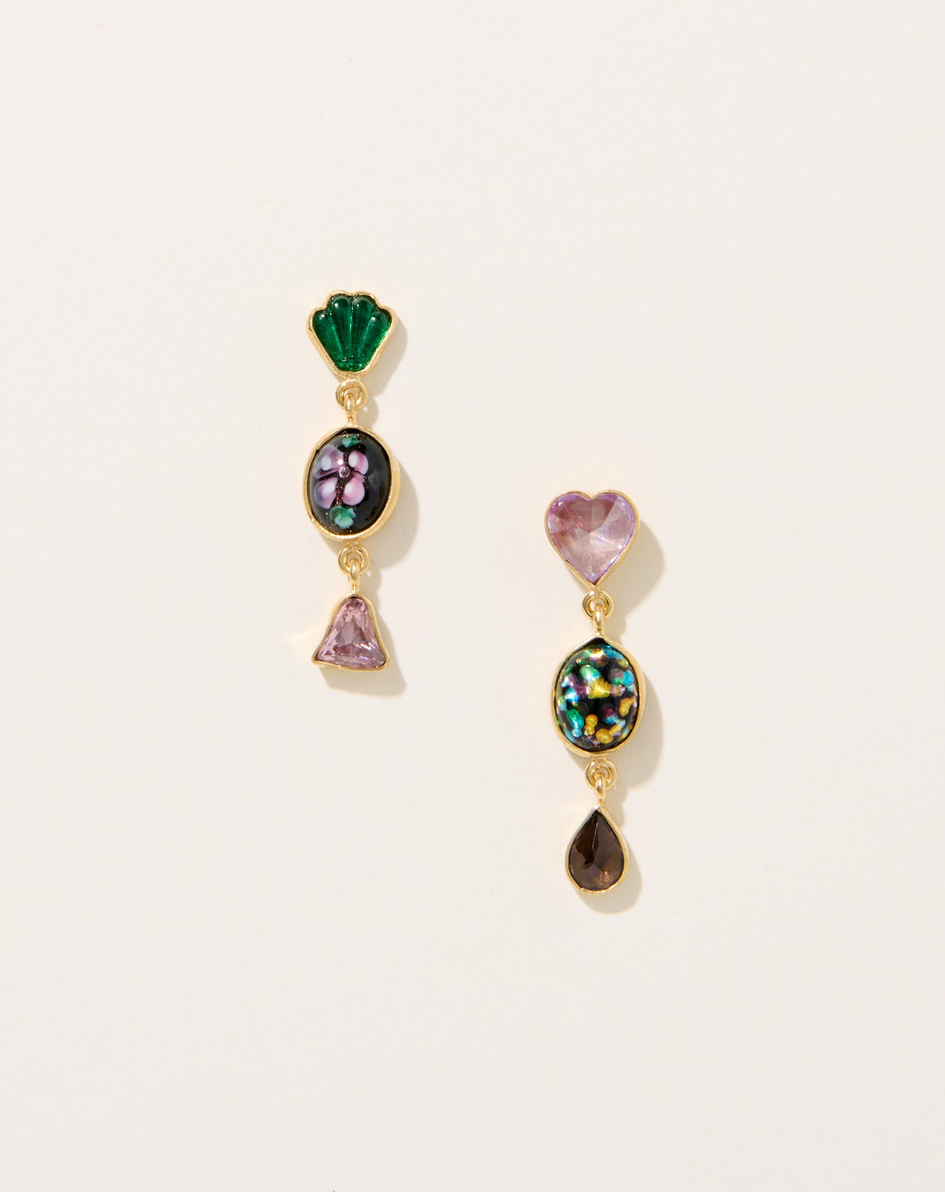 Grainne Morton Vintage Cabachon Three Charm Moving Drop Earrings