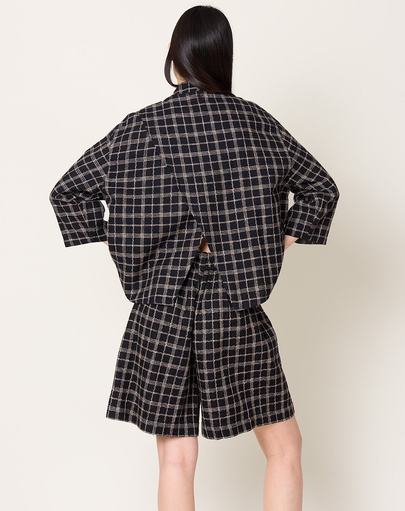 Henrik Vibskov Back X Shirt in Black Curvy Grid