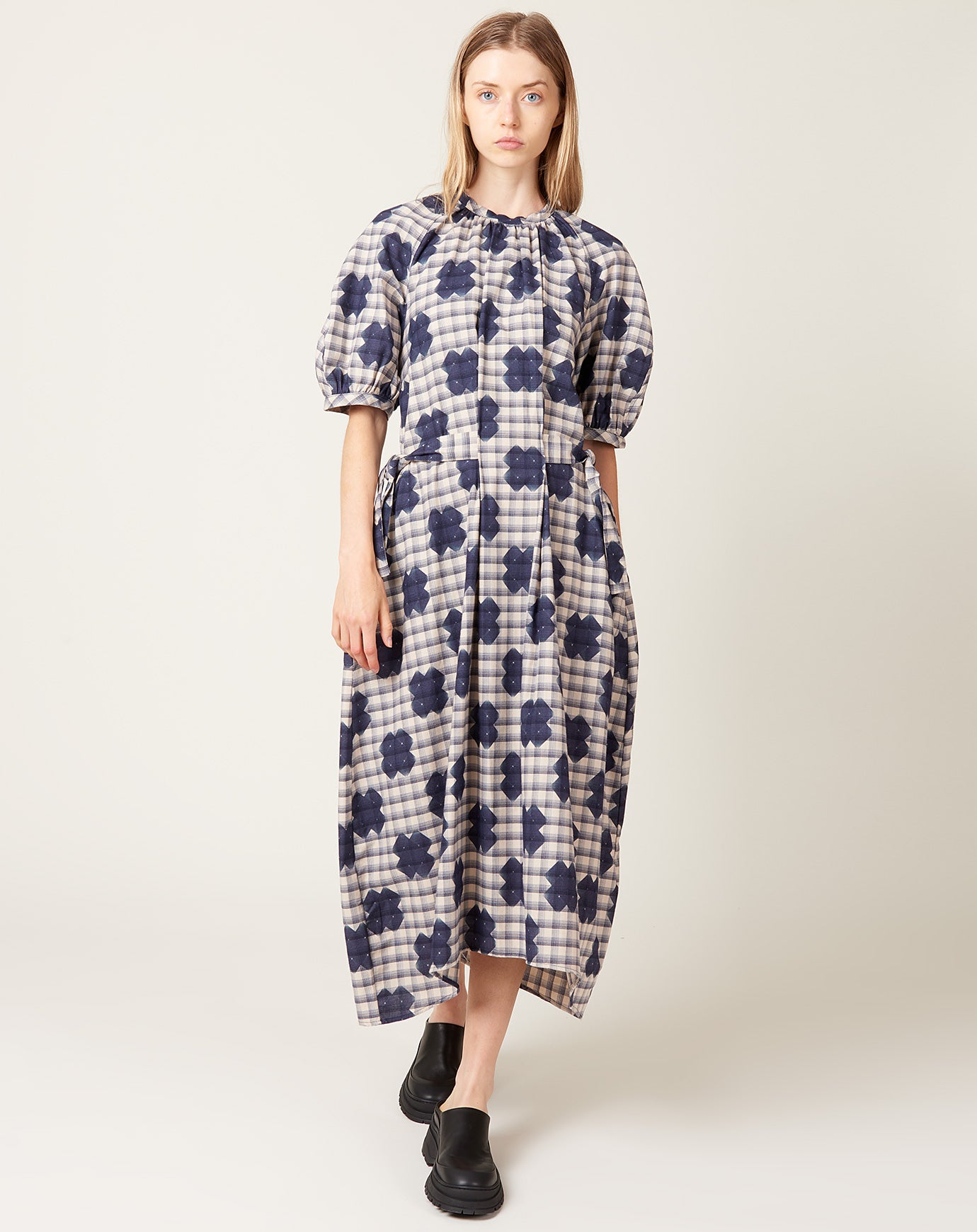 Henrik Vibskov Gambit Dress in Blue White Checks Cross Print