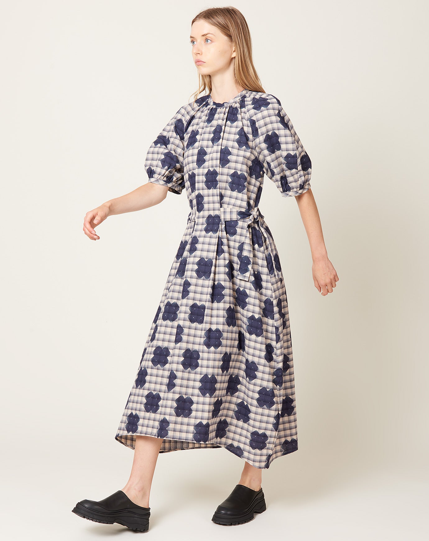 Henrik Vibskov Gambit Dress in Blue White Checks Cross Print