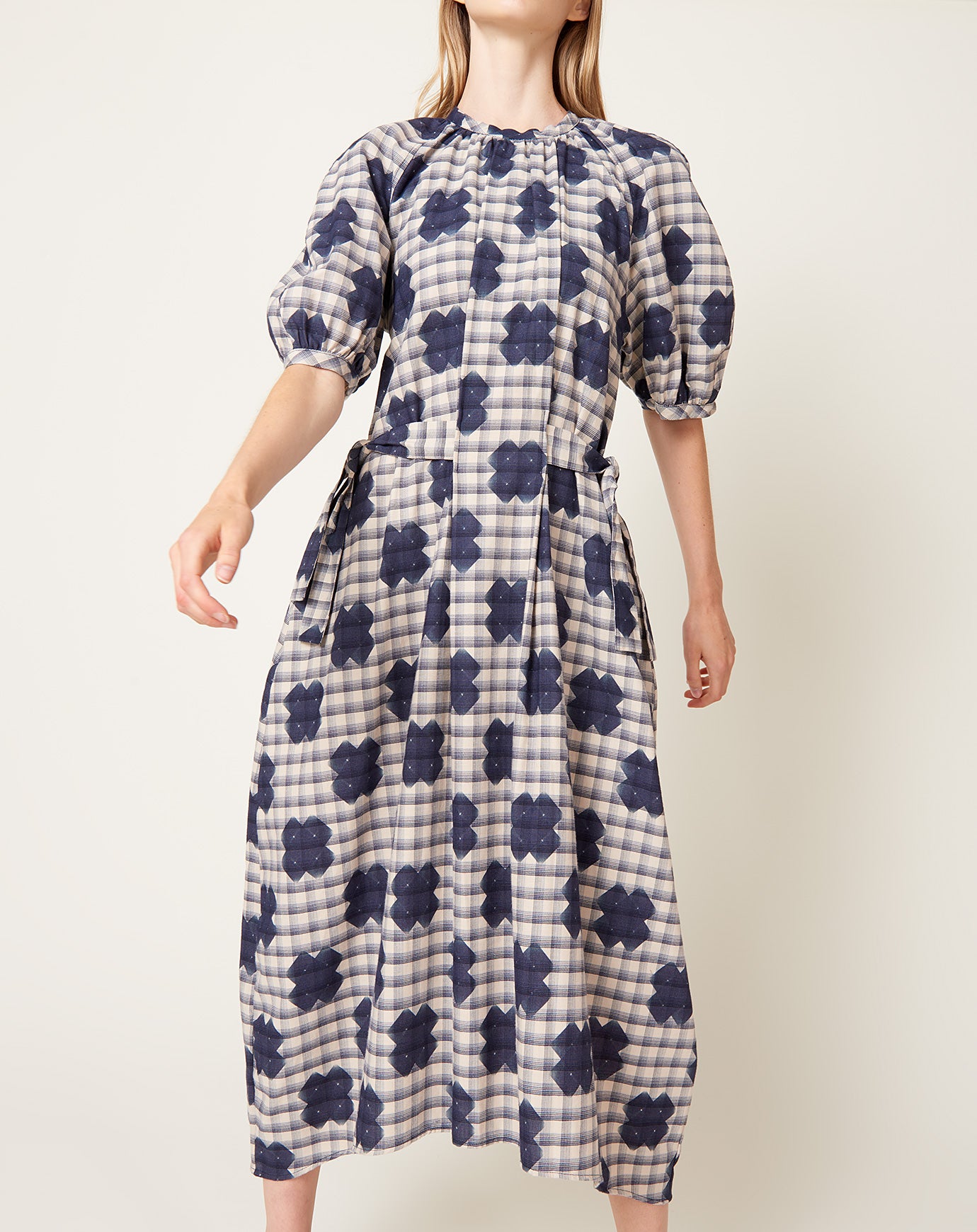 Henrik Vibskov Gambit Dress in Blue White Checks Cross Print