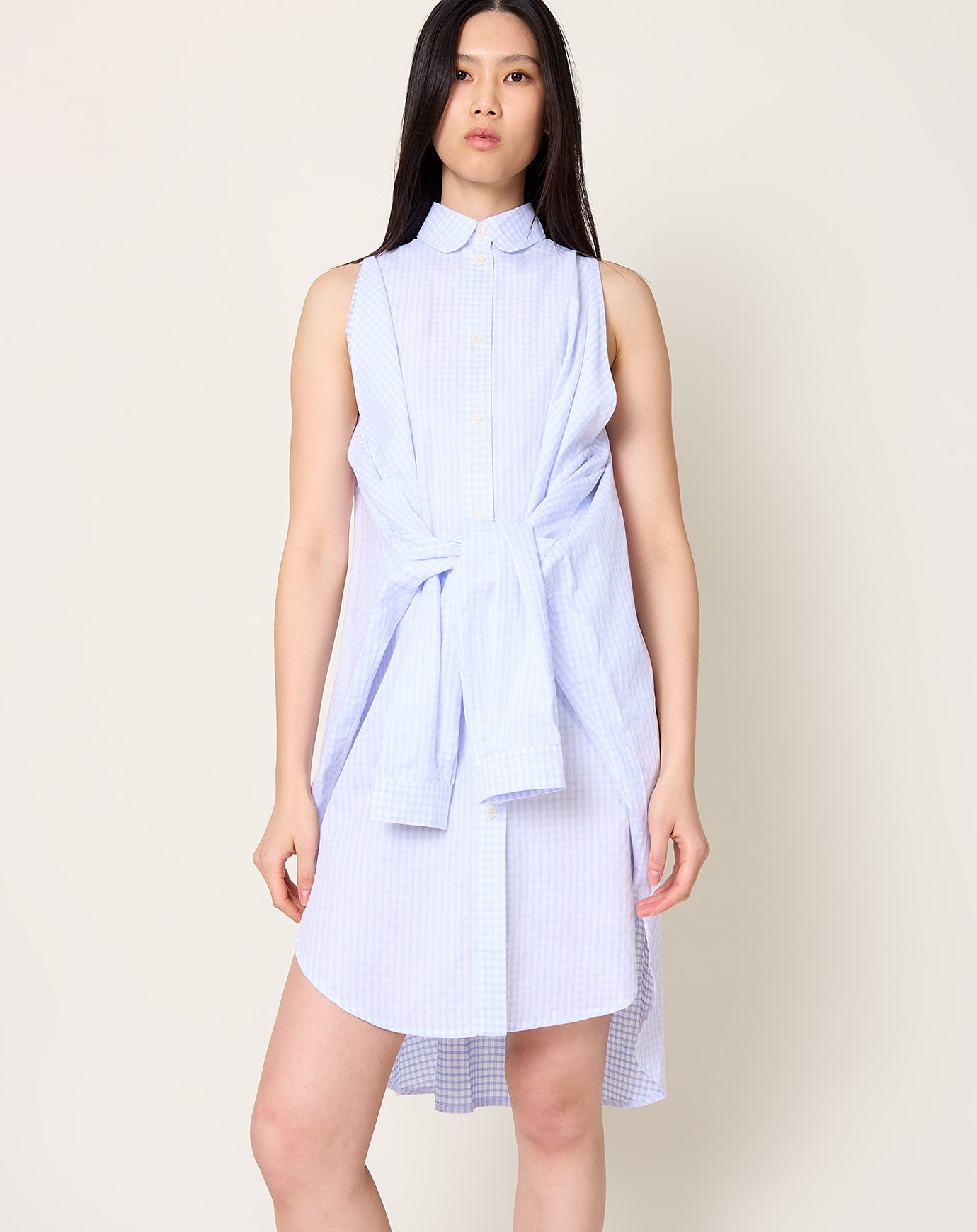 Henrik Vibskov New Bumble Shirtdress in White Blue Grid