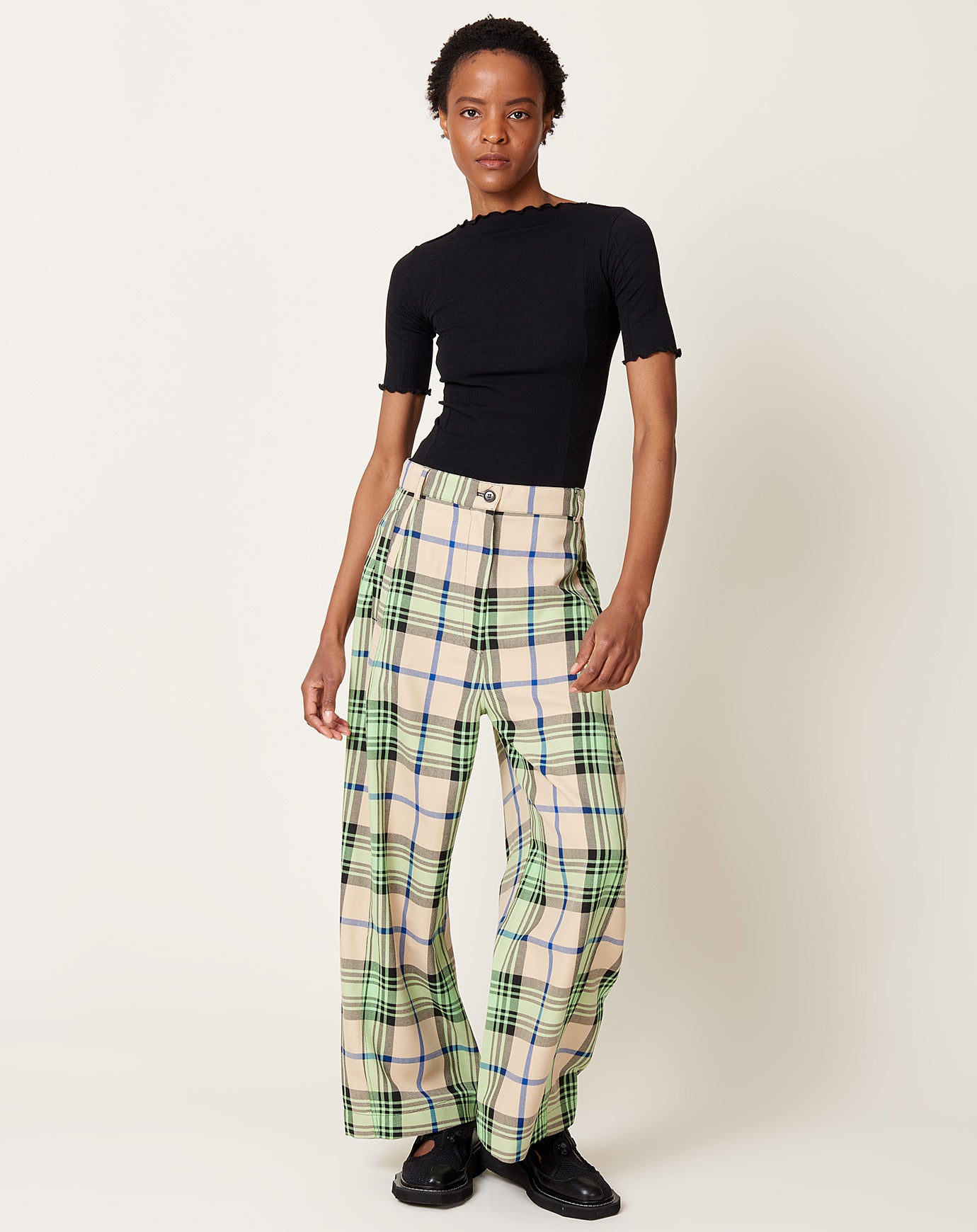 Henrik Vibskov Post Pant in Mint Beige Checks