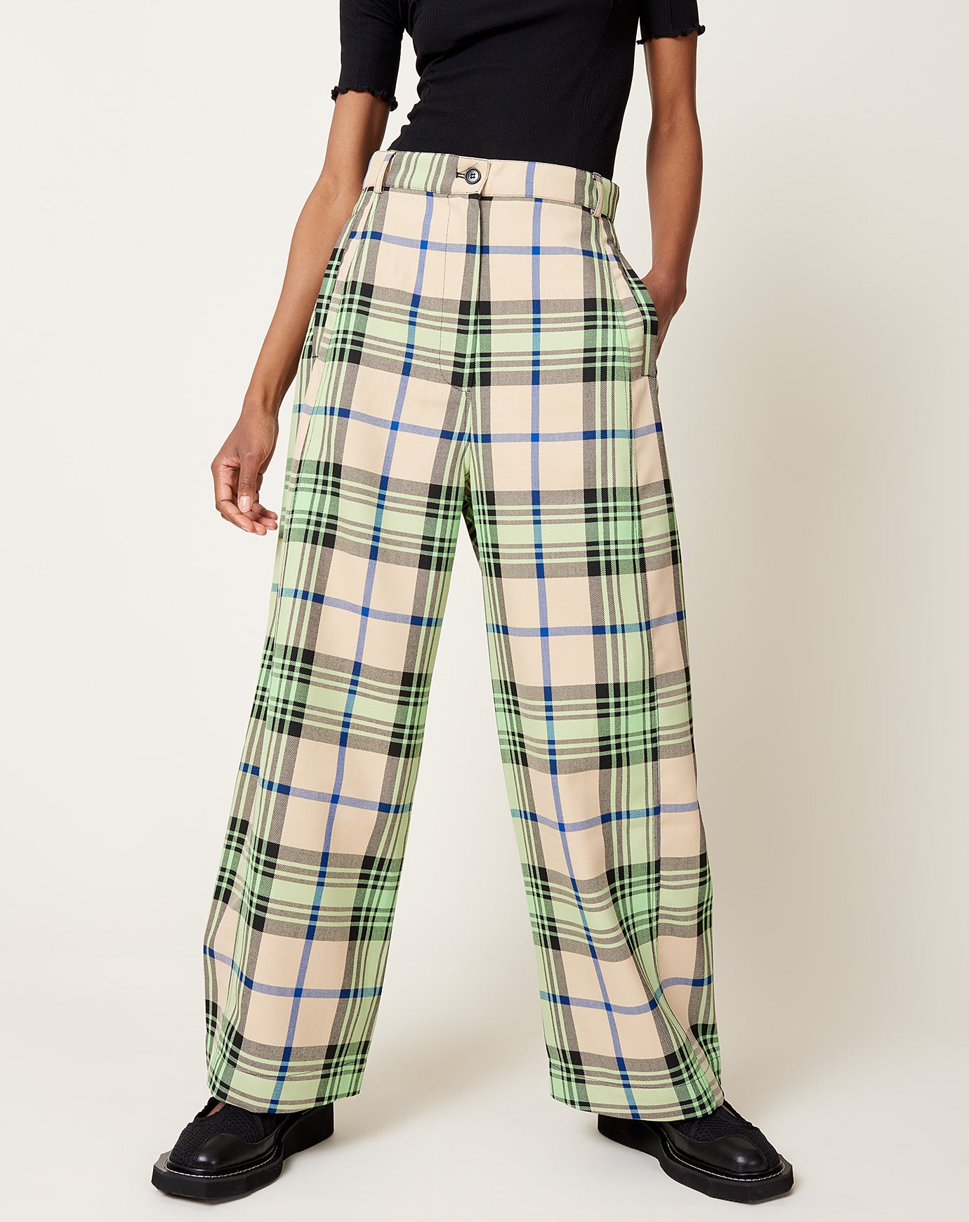 Henrik Vibskov Post Pant in Mint Beige Checks