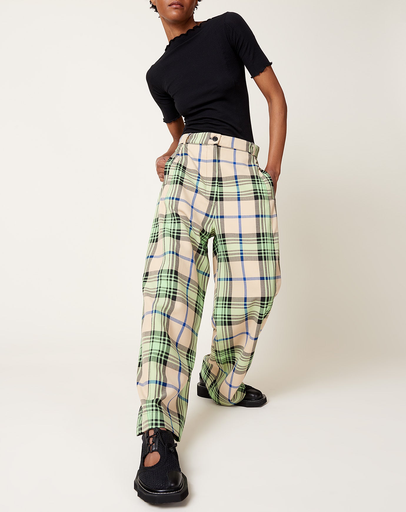 Henrik Vibskov Post Pant in Mint Beige Checks