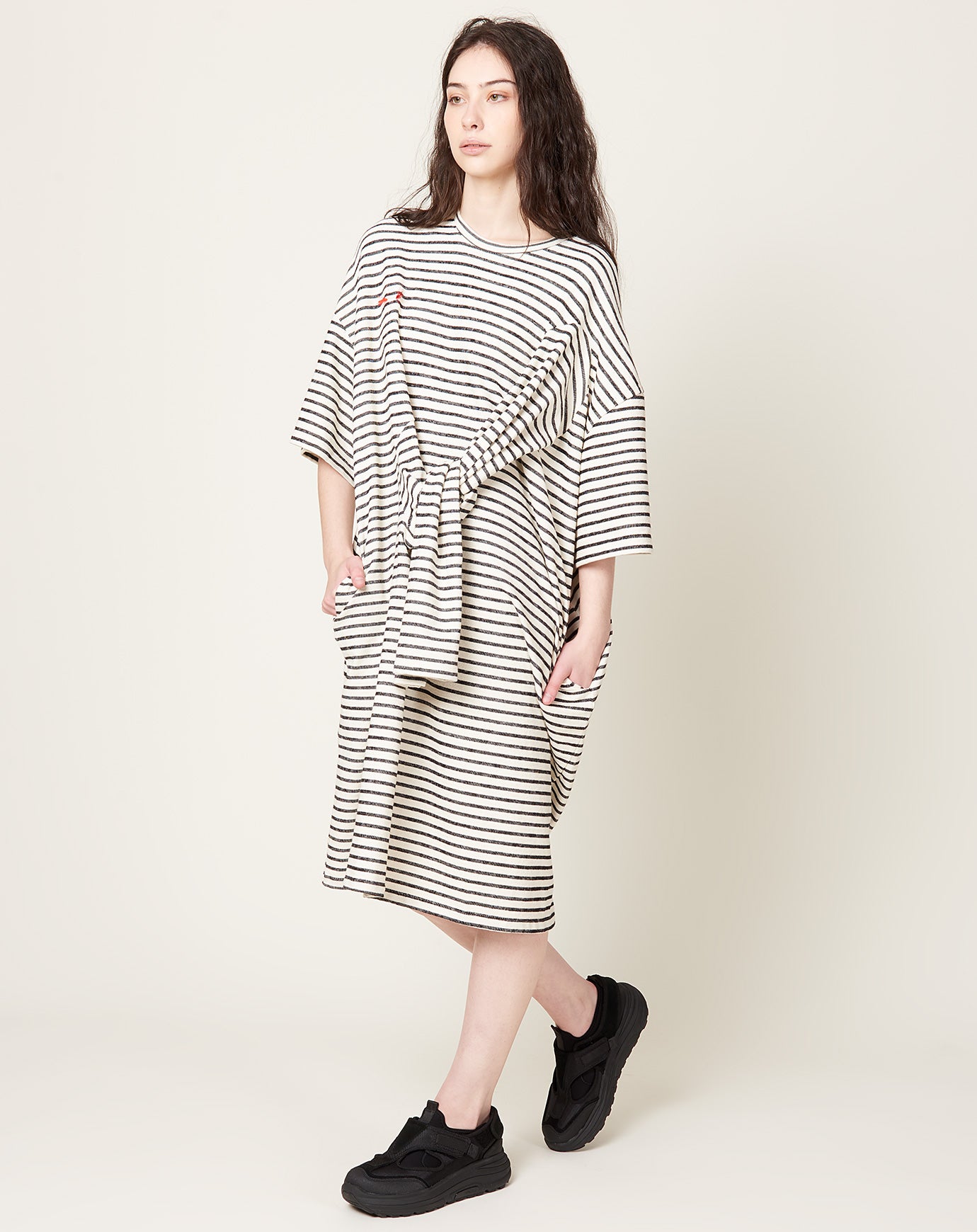 Henrik Vibskov Sleeve T-shirt Dress in Black & White Stripes