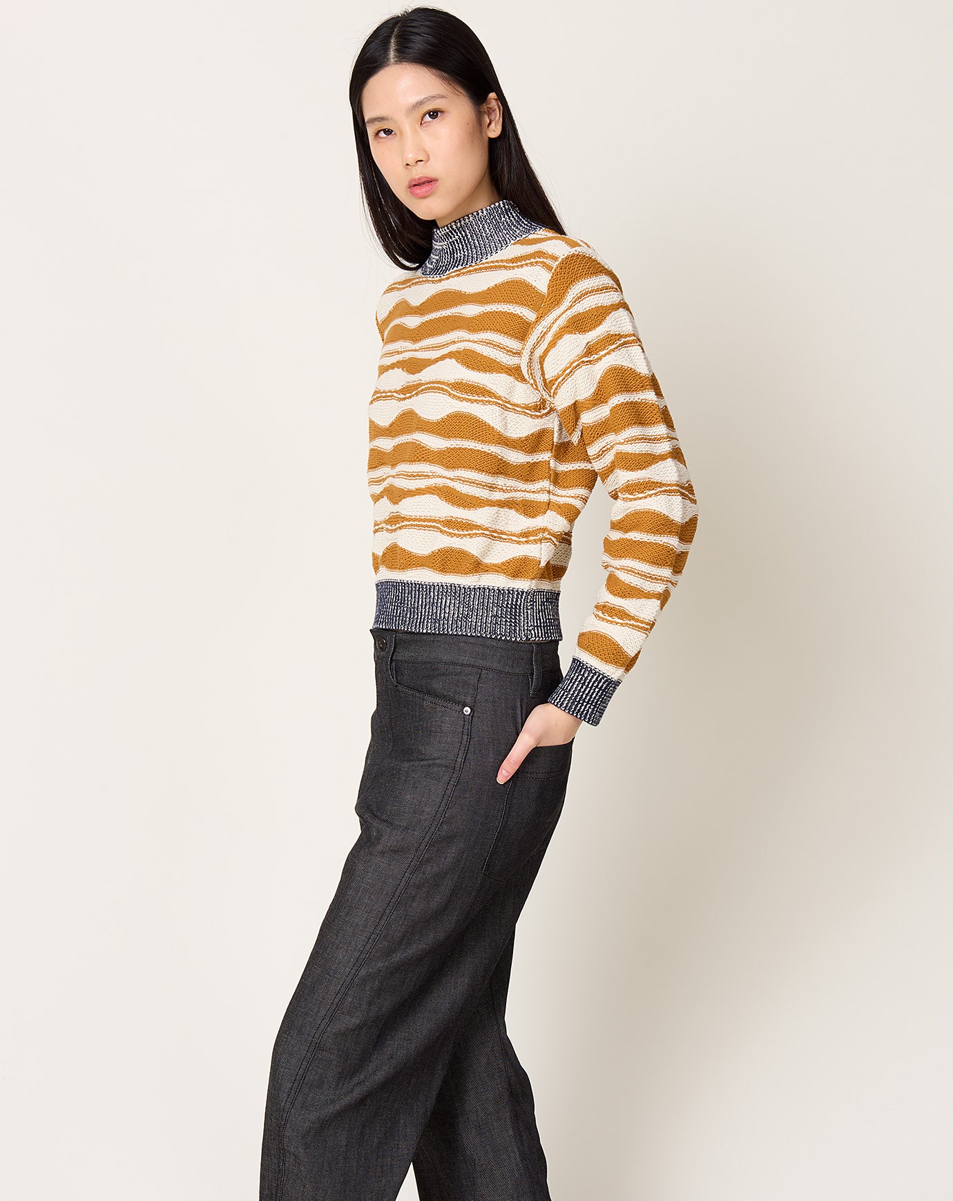 Henrik Vibskov Wave Knit Jumper in Rust Beige Mountain Waves