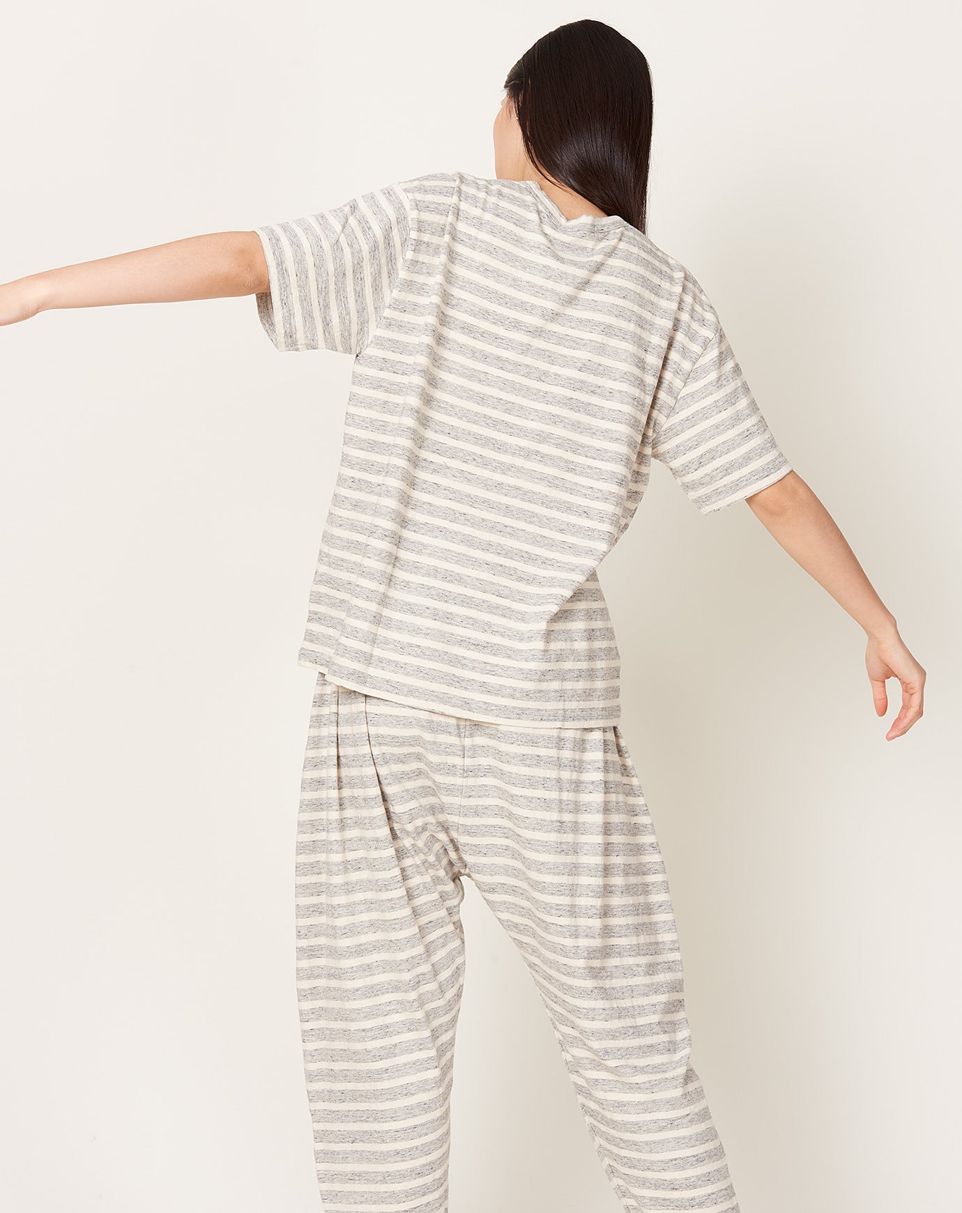 Ichi Antiquités Striped T-Shirt in Grey & Natural