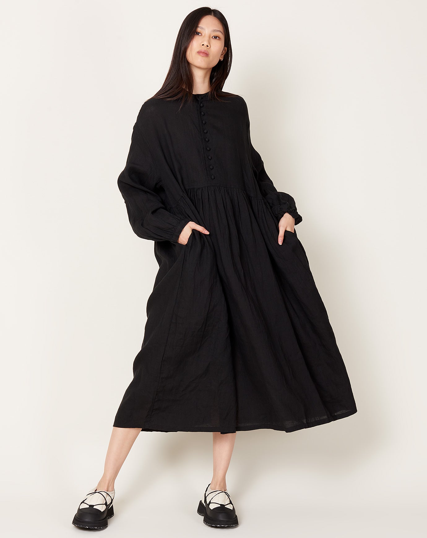 Ichi Antiquités French Linen Dress in Black