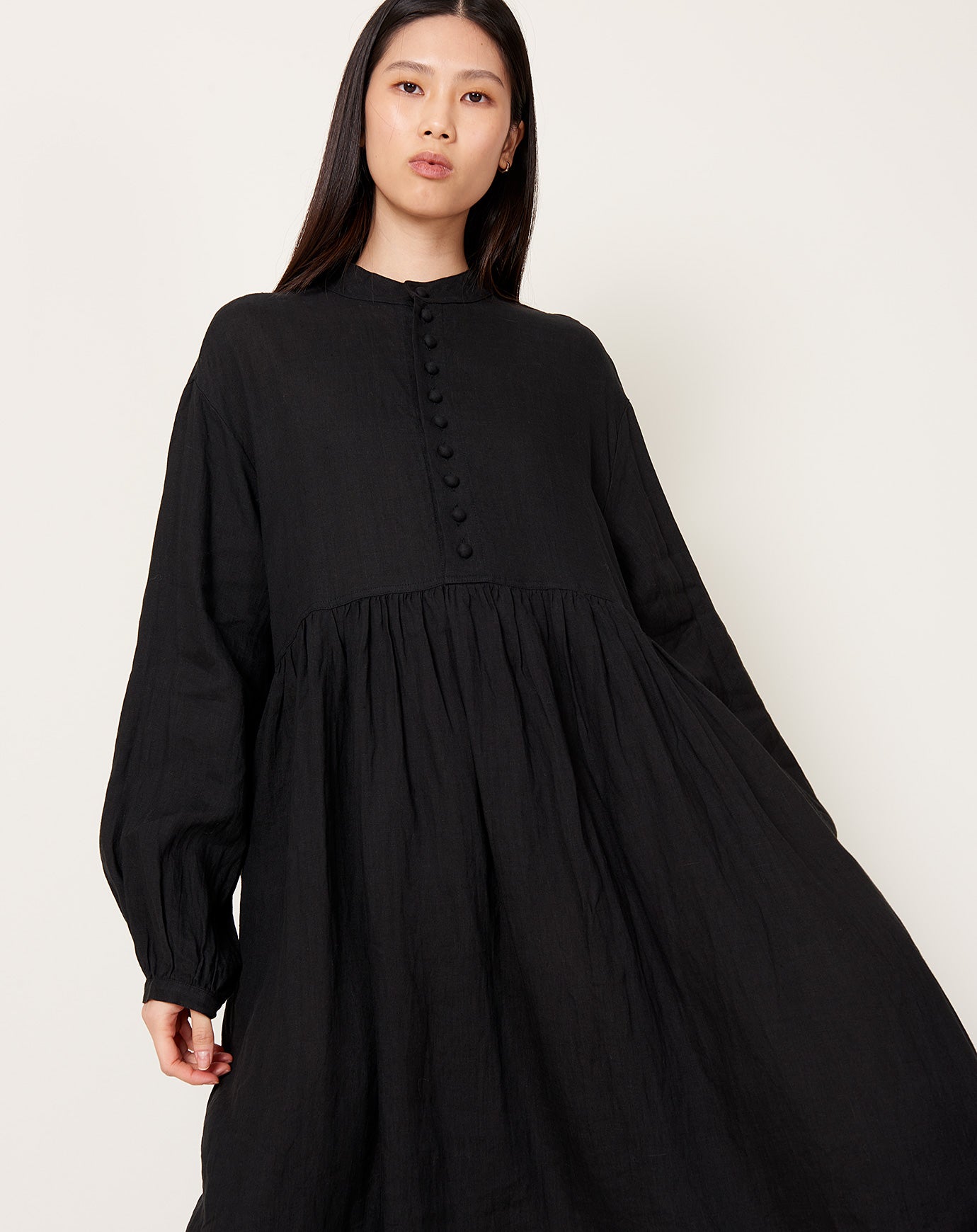 Ichi Antiquités French Linen Dress in Black