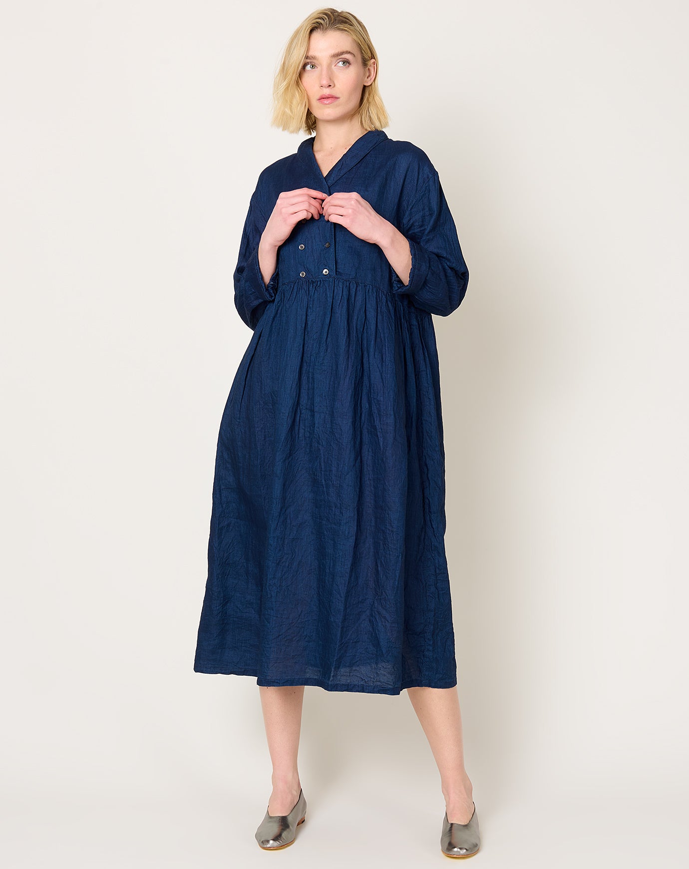 Ichi Antiquités Indigo Linen Dress