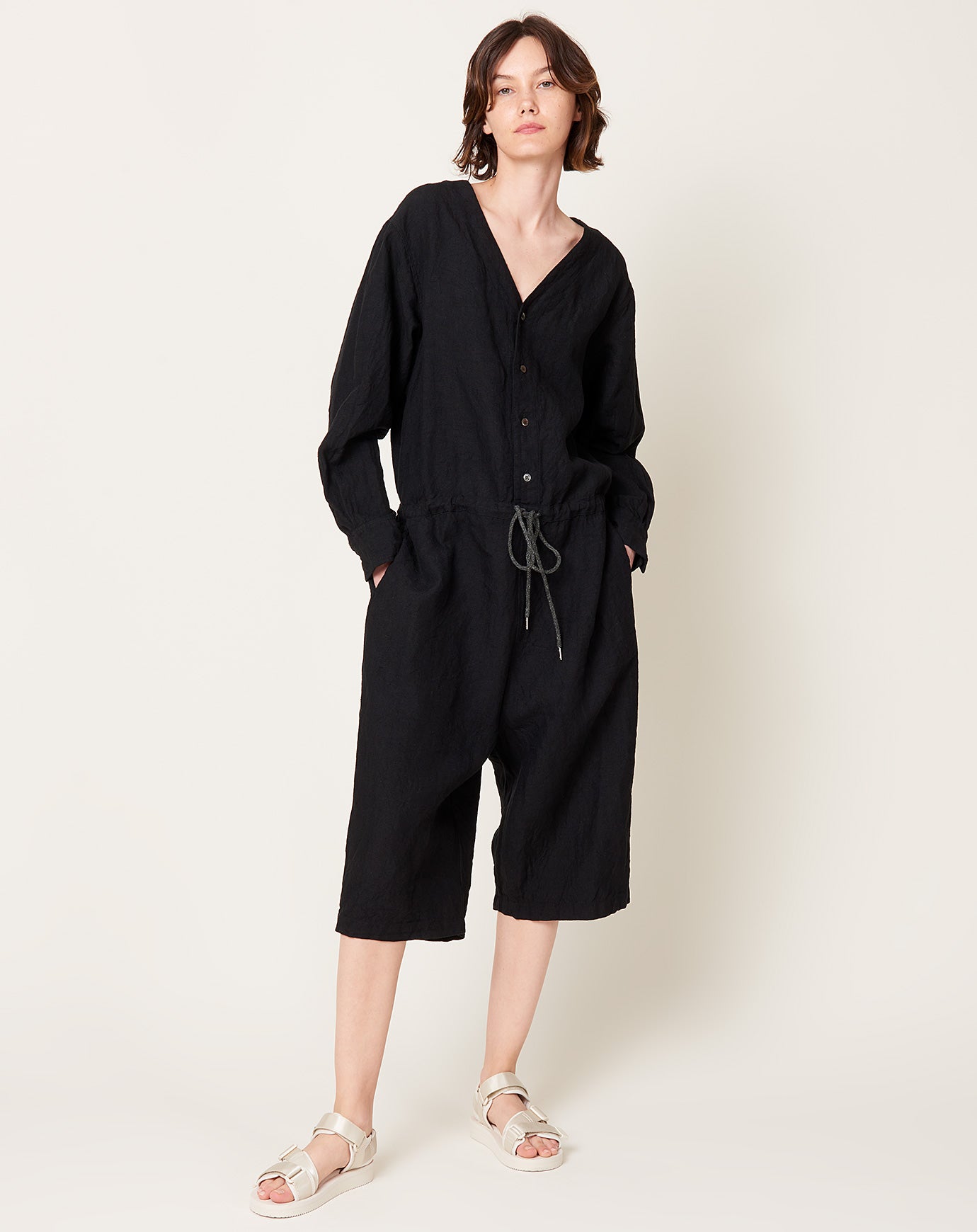 Ichi Antiquités Linen Canvas Jumpsuit in Black