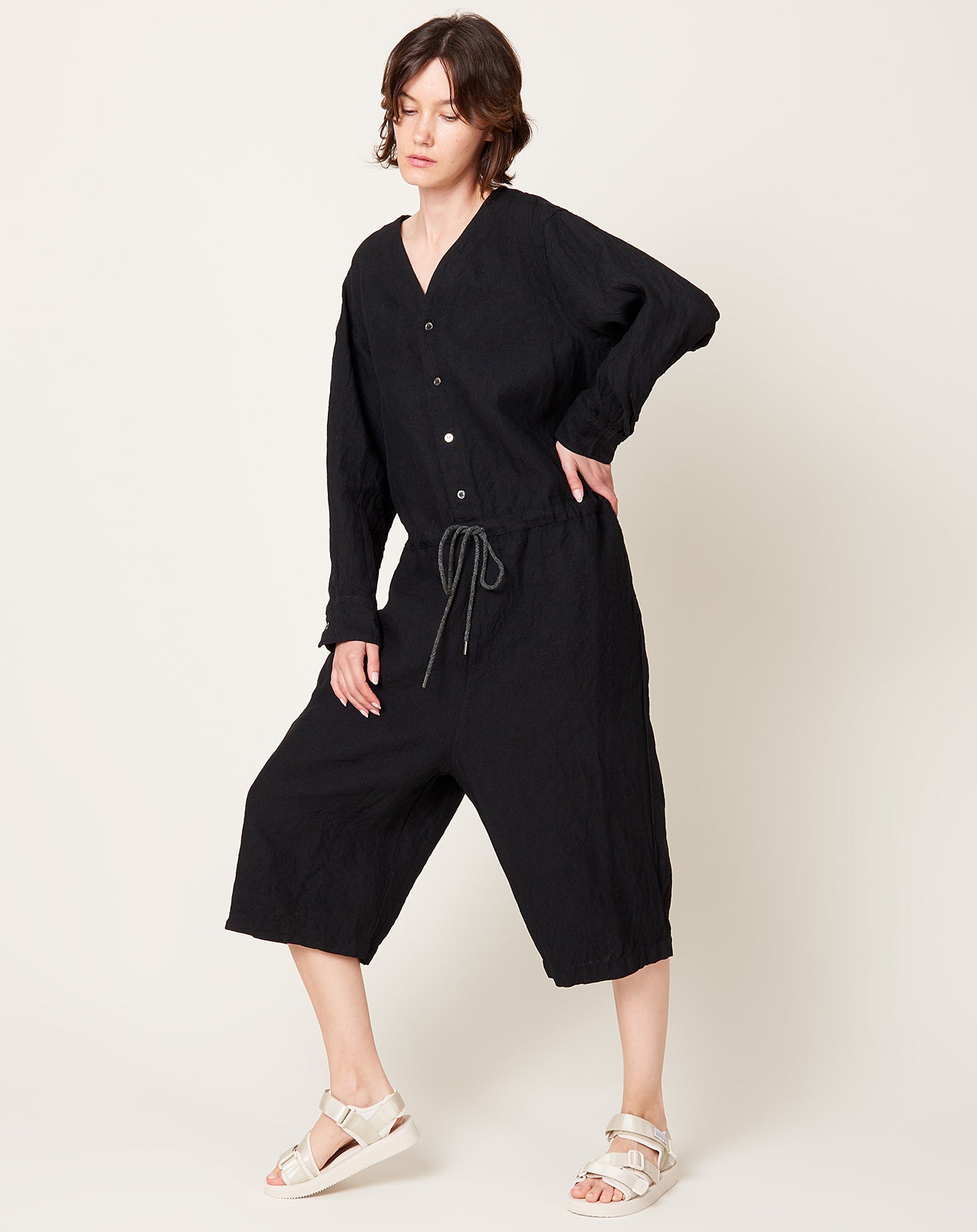 Ichi Antiquités Linen Canvas Jumpsuit in Black