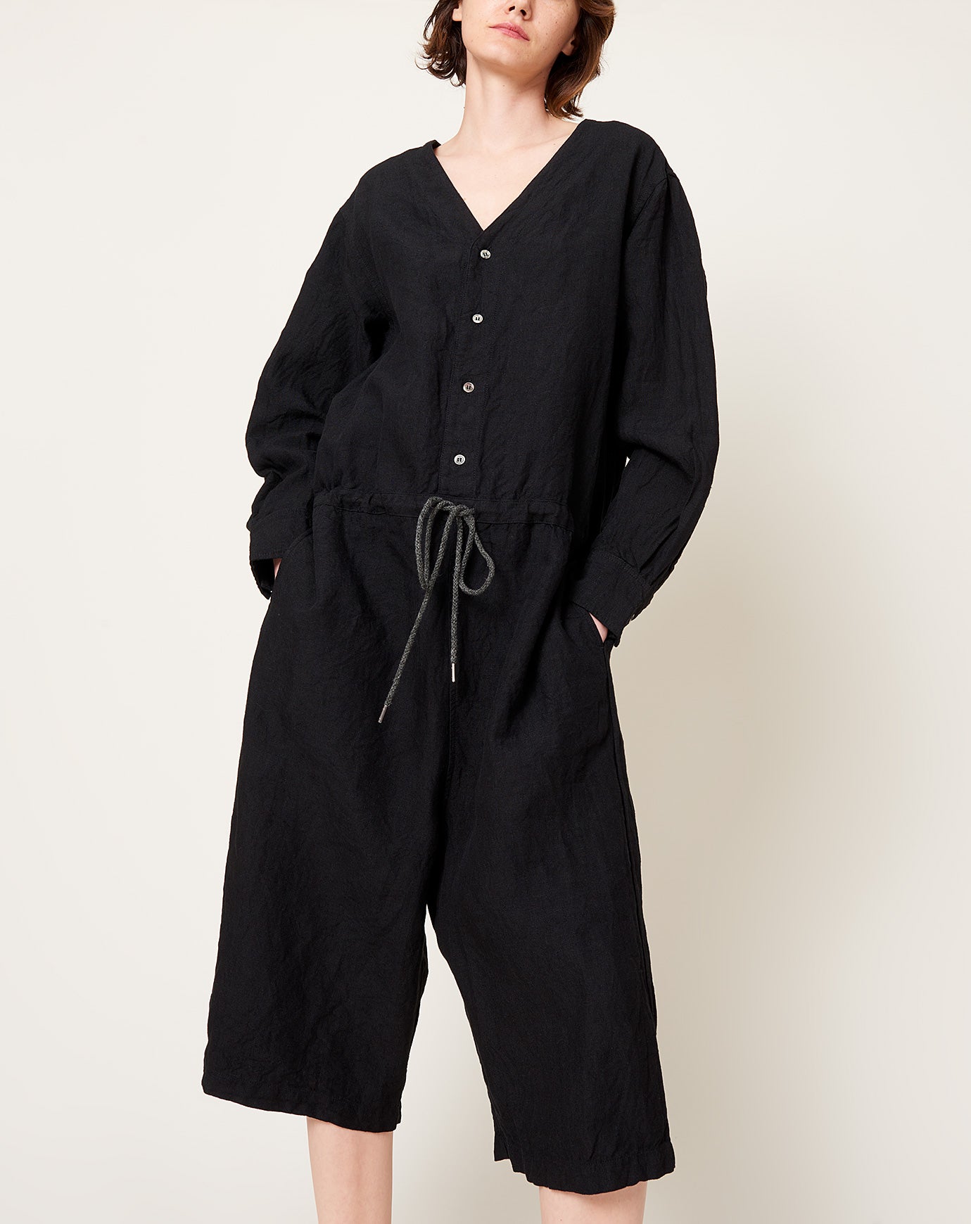 Ichi Antiquités Linen Canvas Jumpsuit in Black