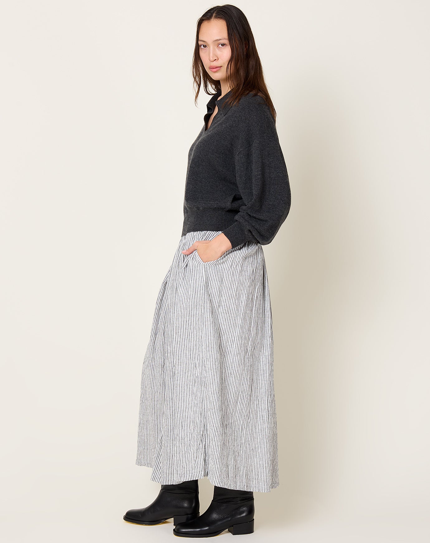 Ichi Antiquités Stripe Skirt in White