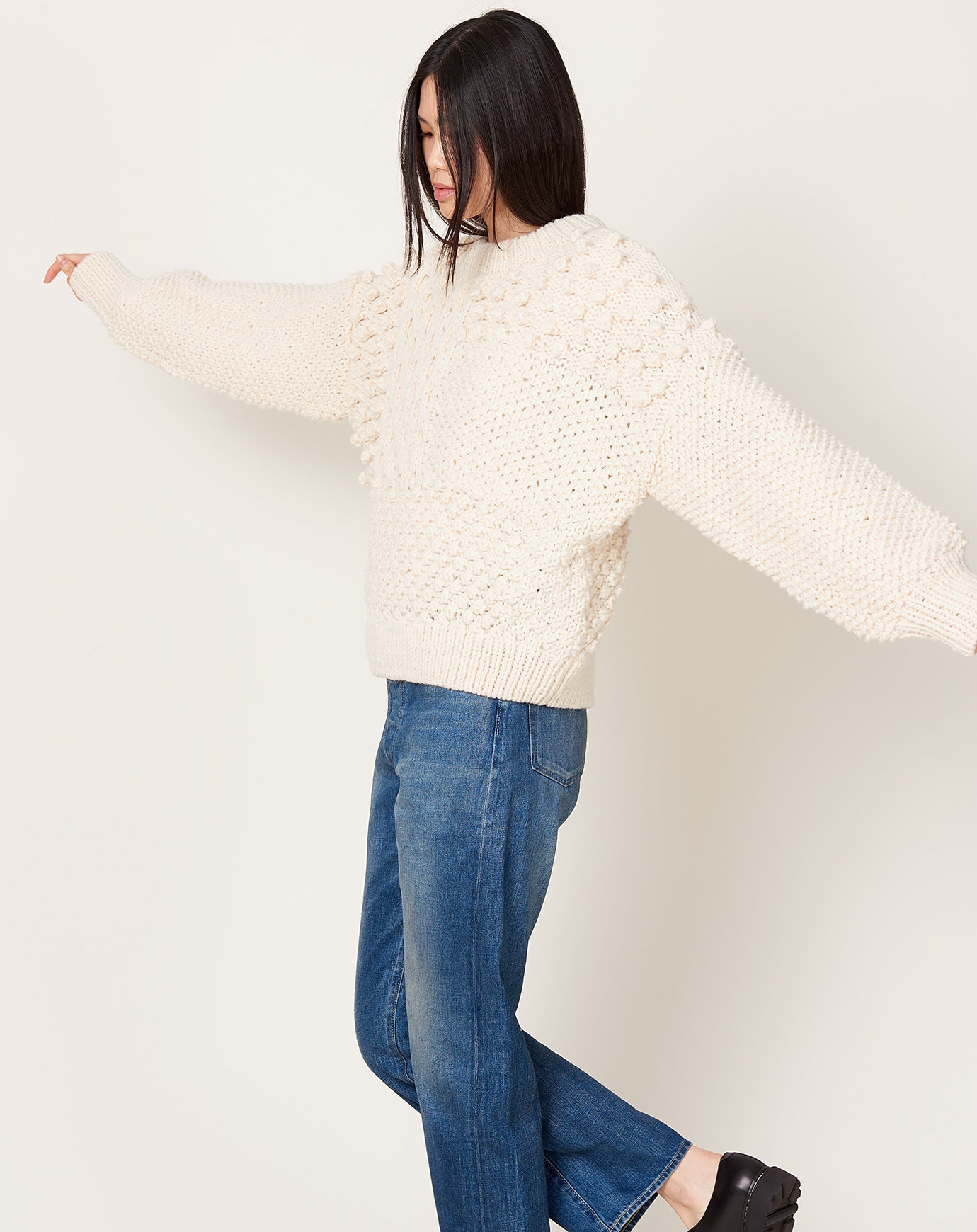 Ichi Antiquités Peru Hand-Knit Pullover in White