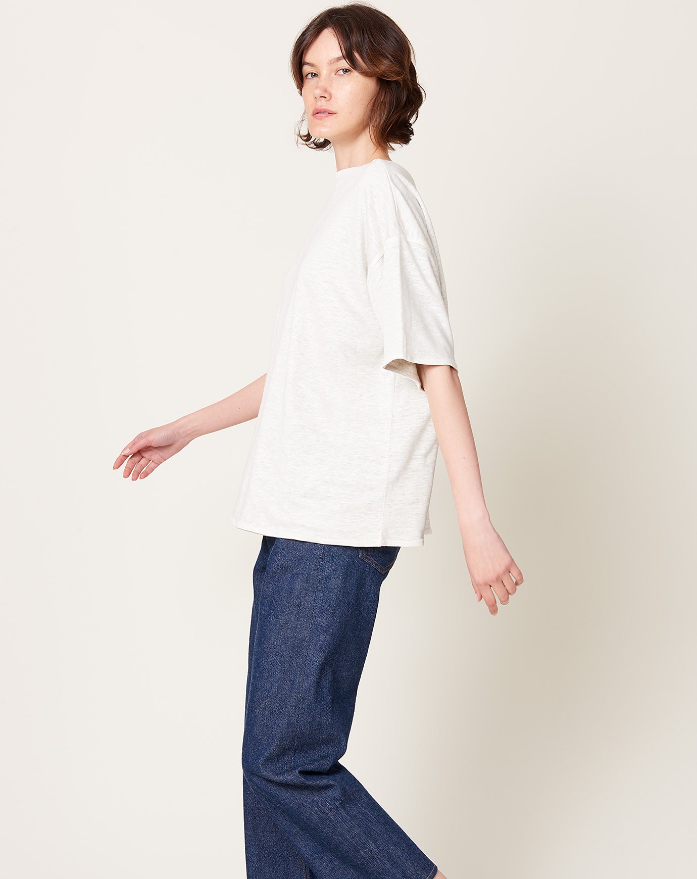 Ichi Antiquités Reversible Linen Knit Pullover in White & Natural