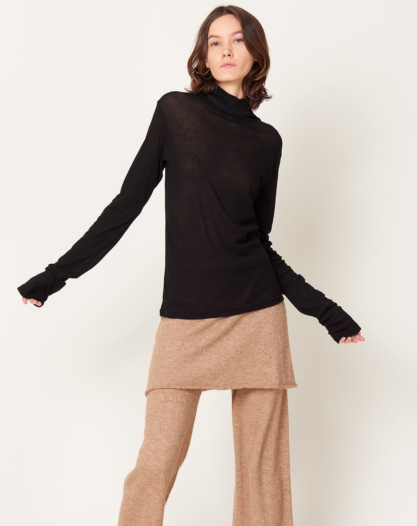 Ichi Antiquités Rib Jersey Turtleneck in Black