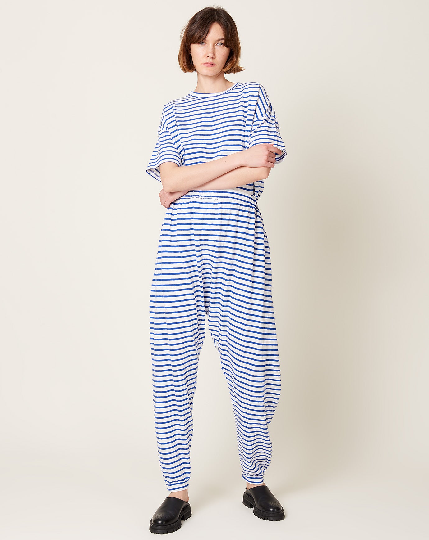 Ichi Antiquités Stripe Pants in White & Royal Blue