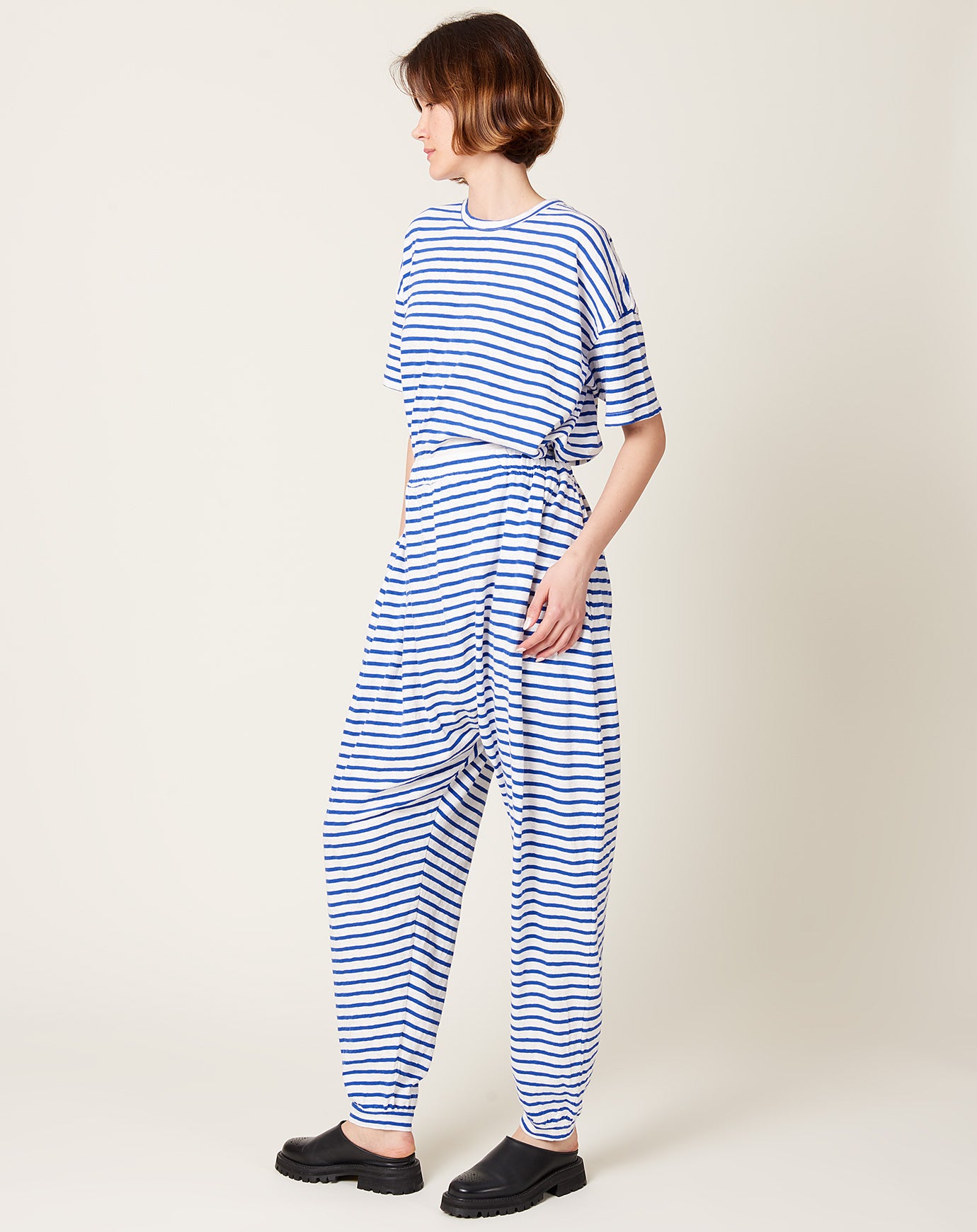 Ichi Antiquités Stripe Pants in White & Royal Blue