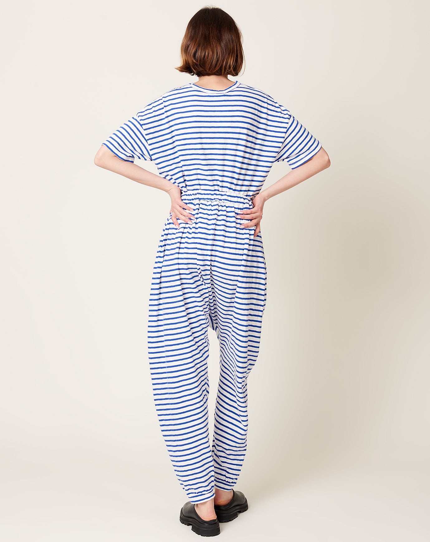 Ichi Antiquités Stripe Pants in White & Royal Blue