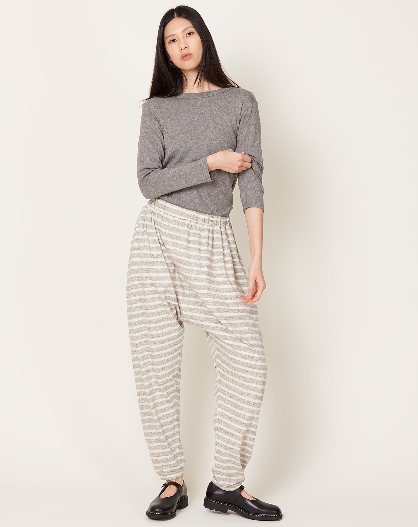 Ichi Antiquités Striped Pants in Grey & Natural