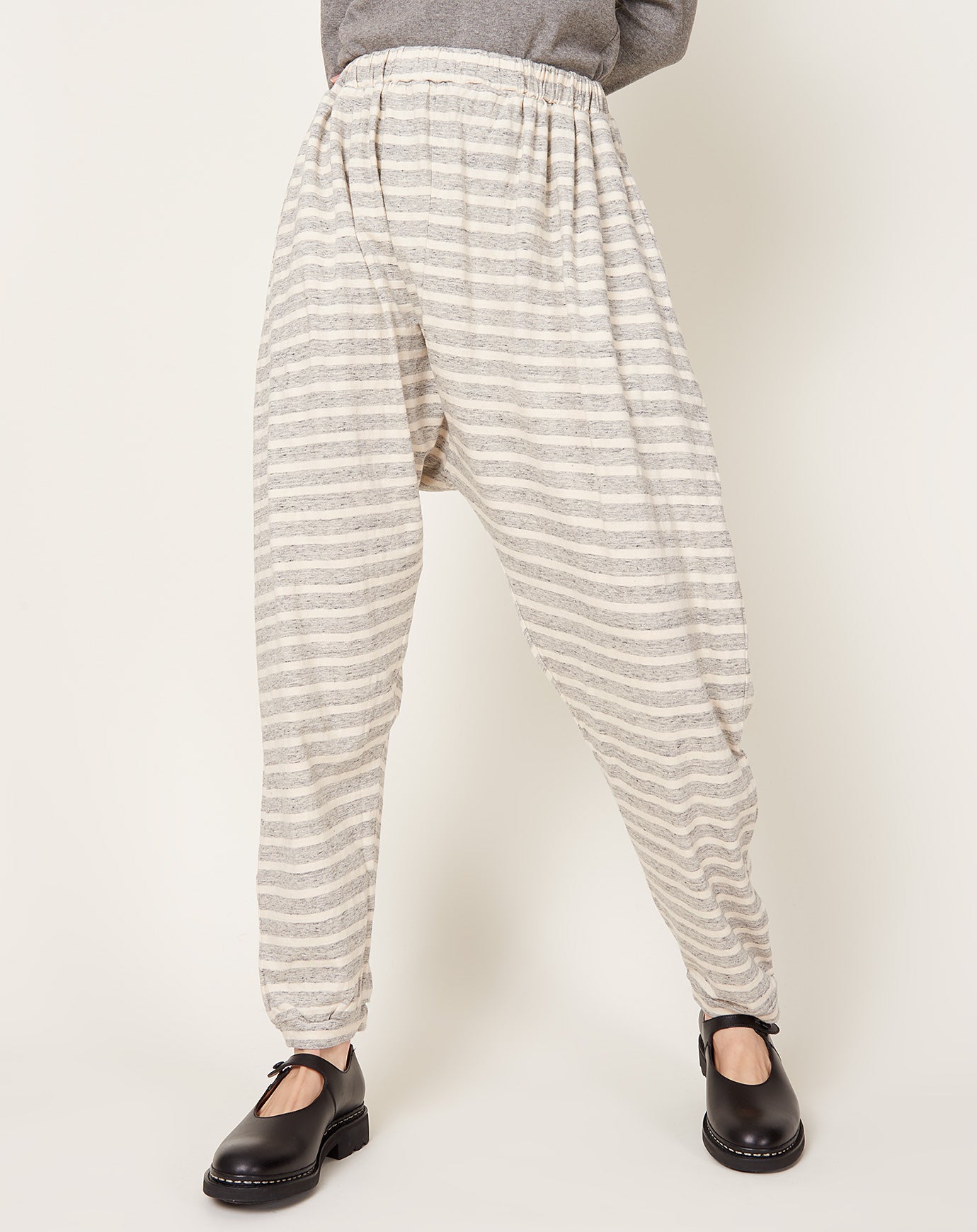 Ichi Antiquités Striped Pants in Grey & Natural