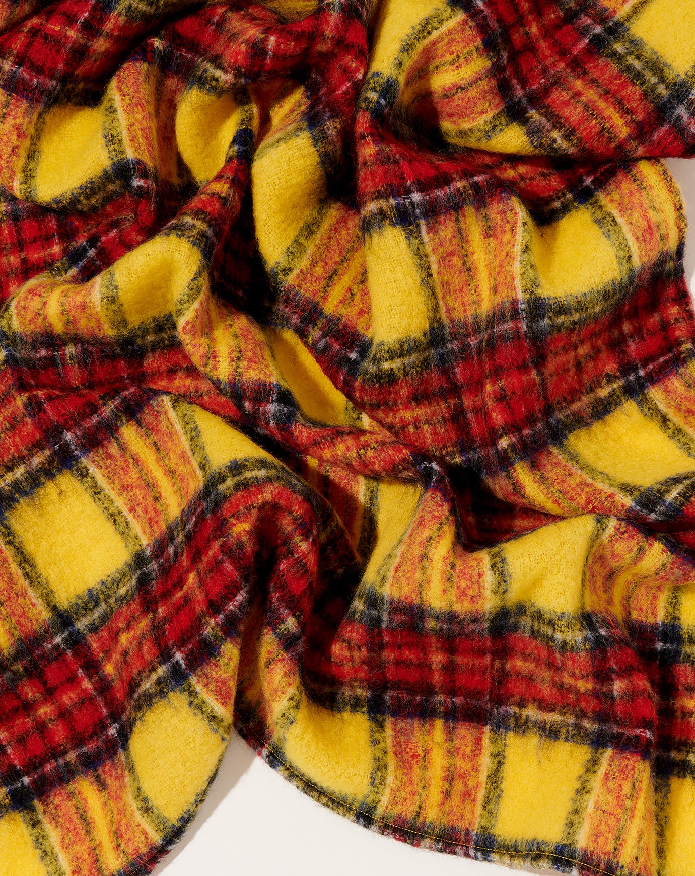 Ichi Antiquités Tartan Wool Shaggy Stole in Yellow