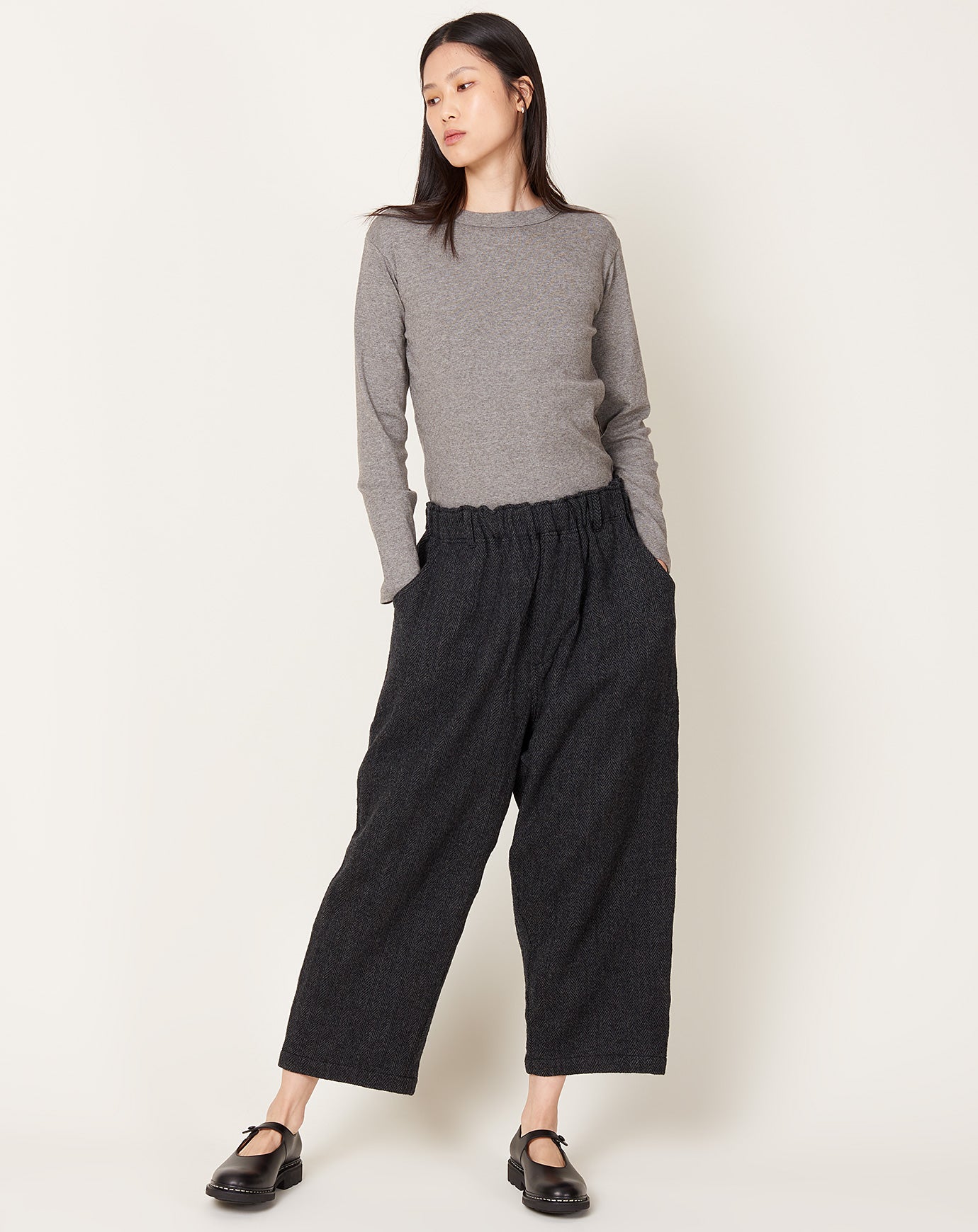 Ichi Antiquités Wool Herringbone Pants in Black